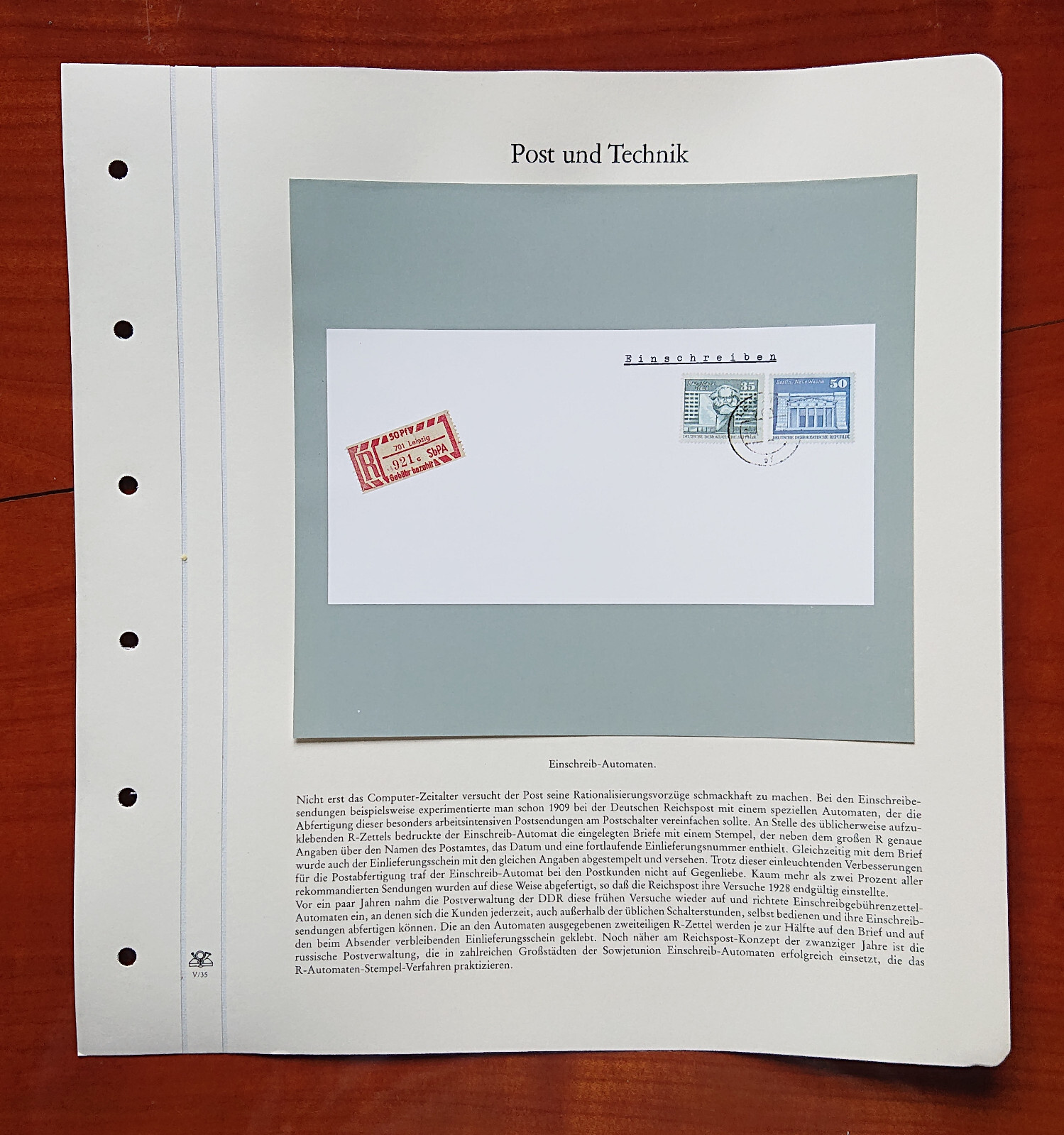 Form sheet Post and Technology Registered Mail Machines Leipzig Karl Marx City