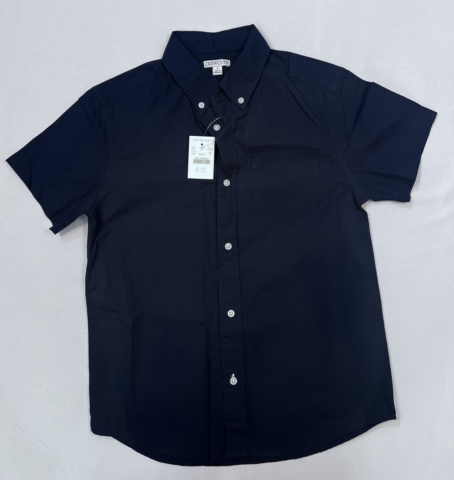 crewcuts Boys Short Sleeve Navy Button-Up Shirt Size 12 Collared NWT