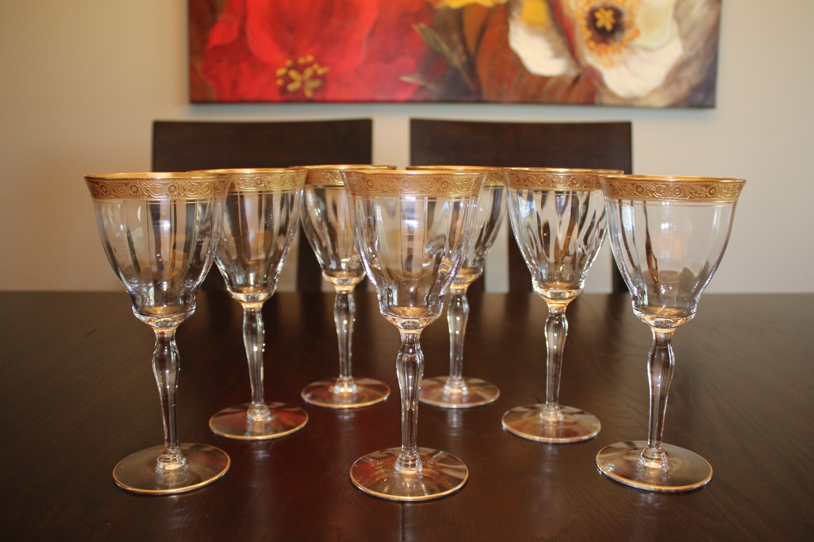 MINTON Optic Tiffin-Franciscan Clear Crystal Water Goblet 7 5/8" Tall Lot of 7