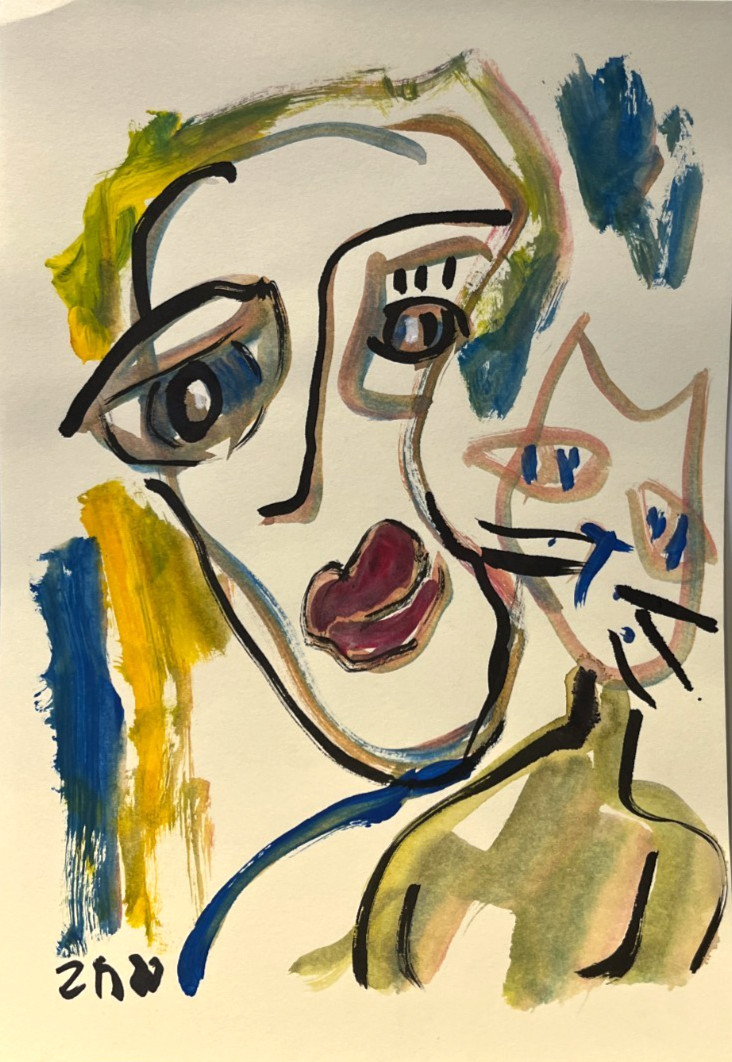 Woman portrait original drawings signed ZM 30x21 Gouache Acrylic Picture Paper