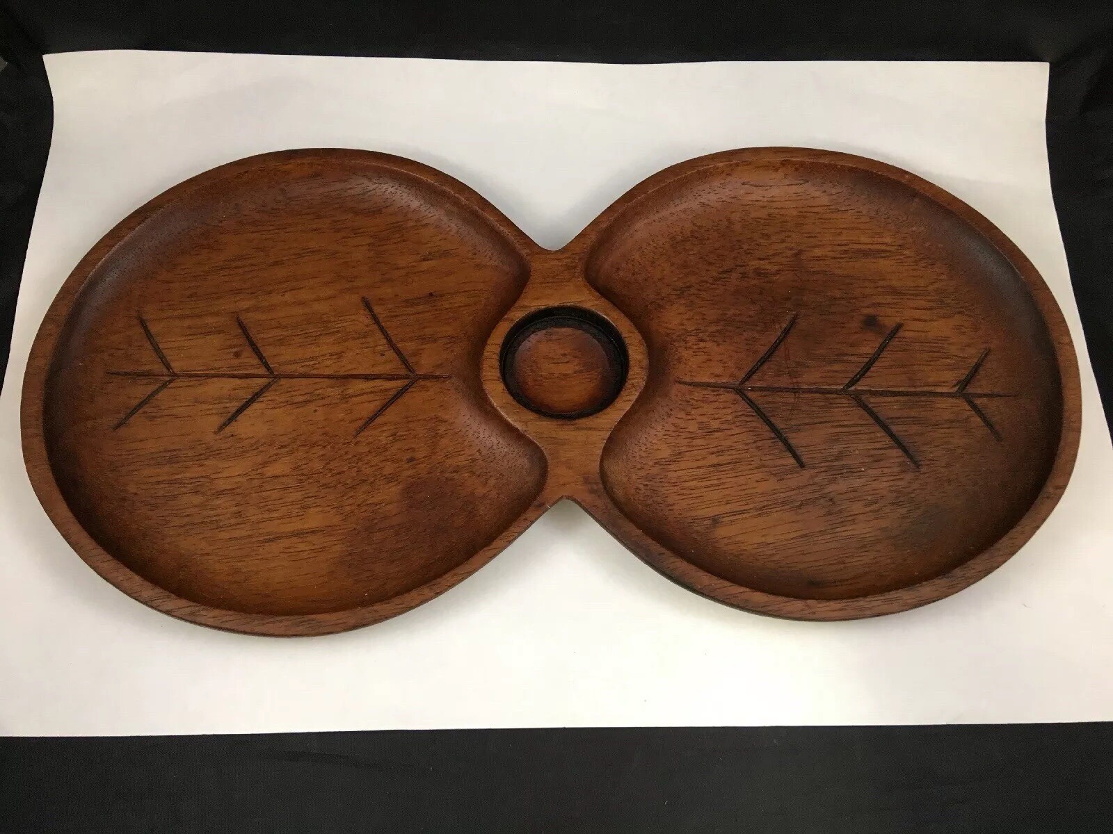 Mid Century Wooden Serving Tray Leaf Design Sydney Farber Taverneau Vintage MCM