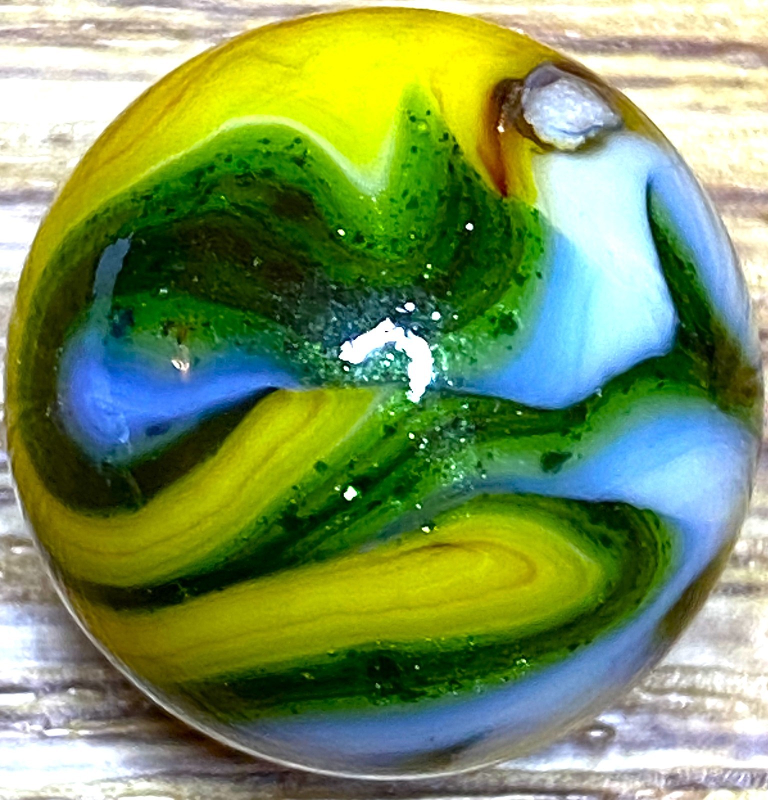 DAS/JABO SWEET ! YELLOW / AVENTURINE / OXBLOOD SWIRLED SHOOTER .71" BOX03/362