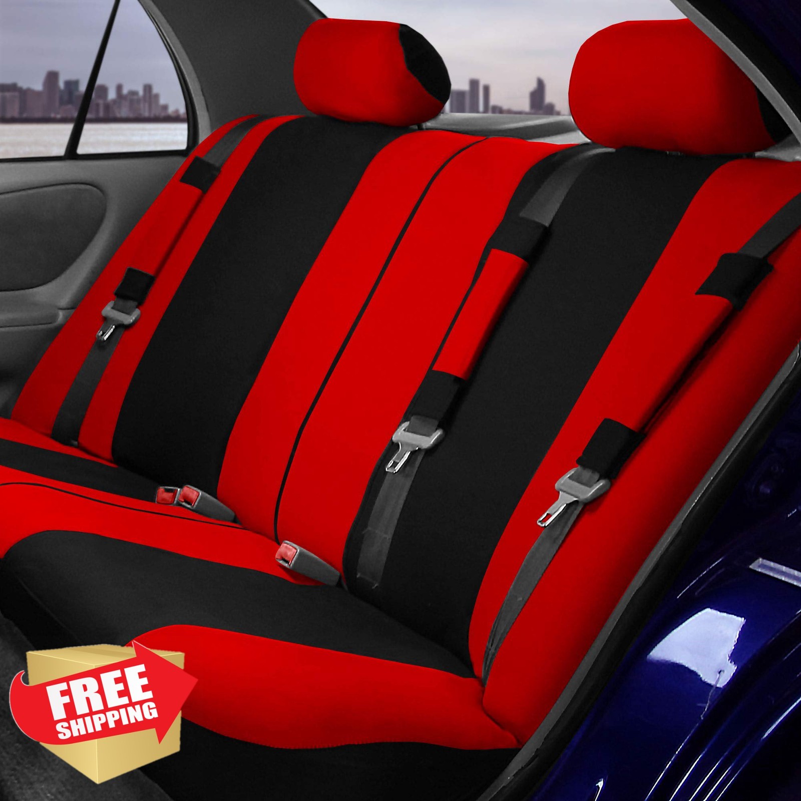 FH Group 7-Seater Car Seat Covers Red/Black Airbag Split Ready Universal