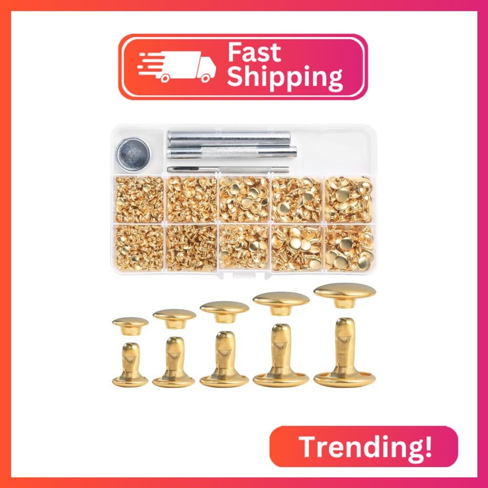 YORANYO 340 Sets Leather Rivets Kit Mixed Sizes Rivets for Leather Double Cap Ri