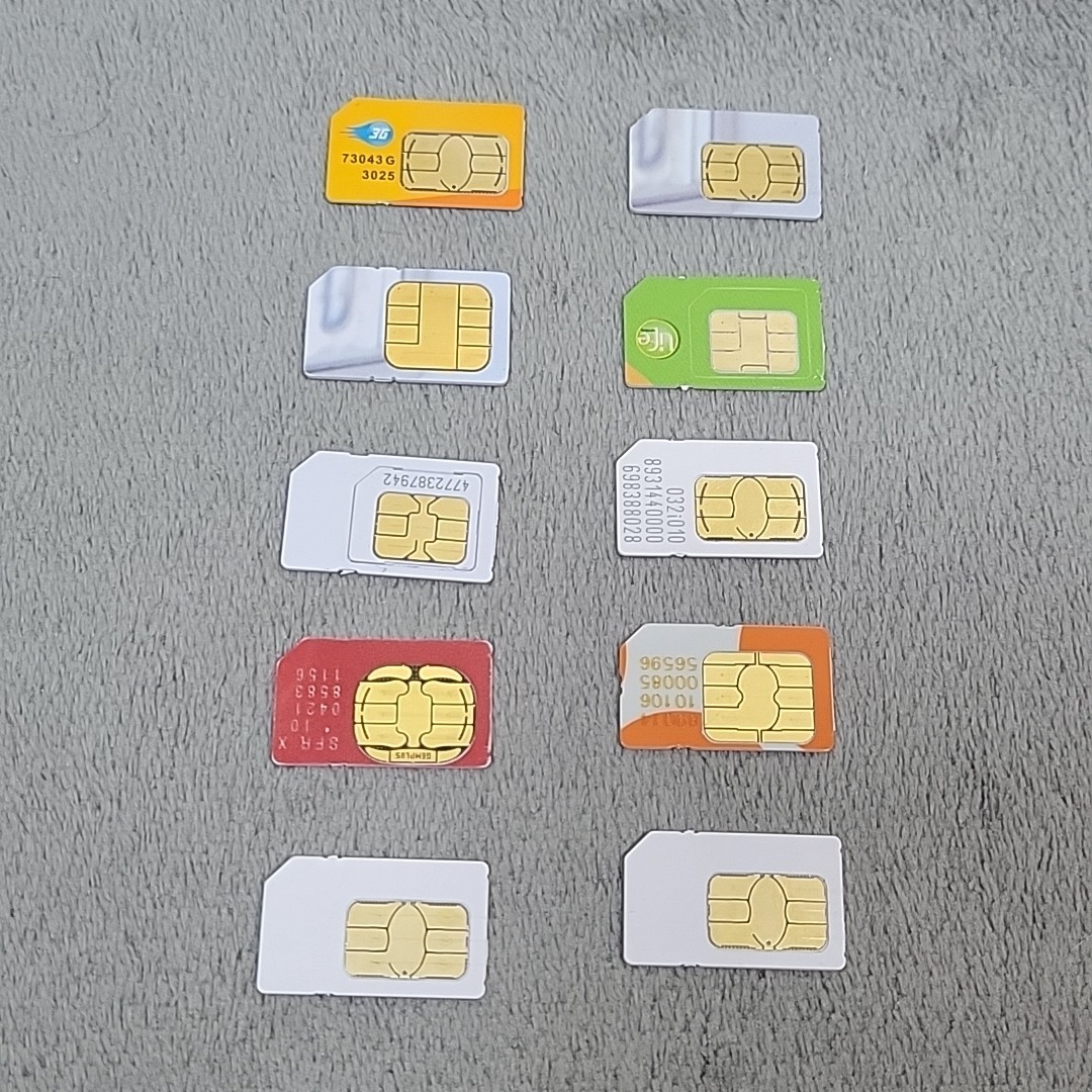 Lot 10 Used SIM Cards USA Verizon AT&T T-Mobile SFR Cingular Life Testing Only
