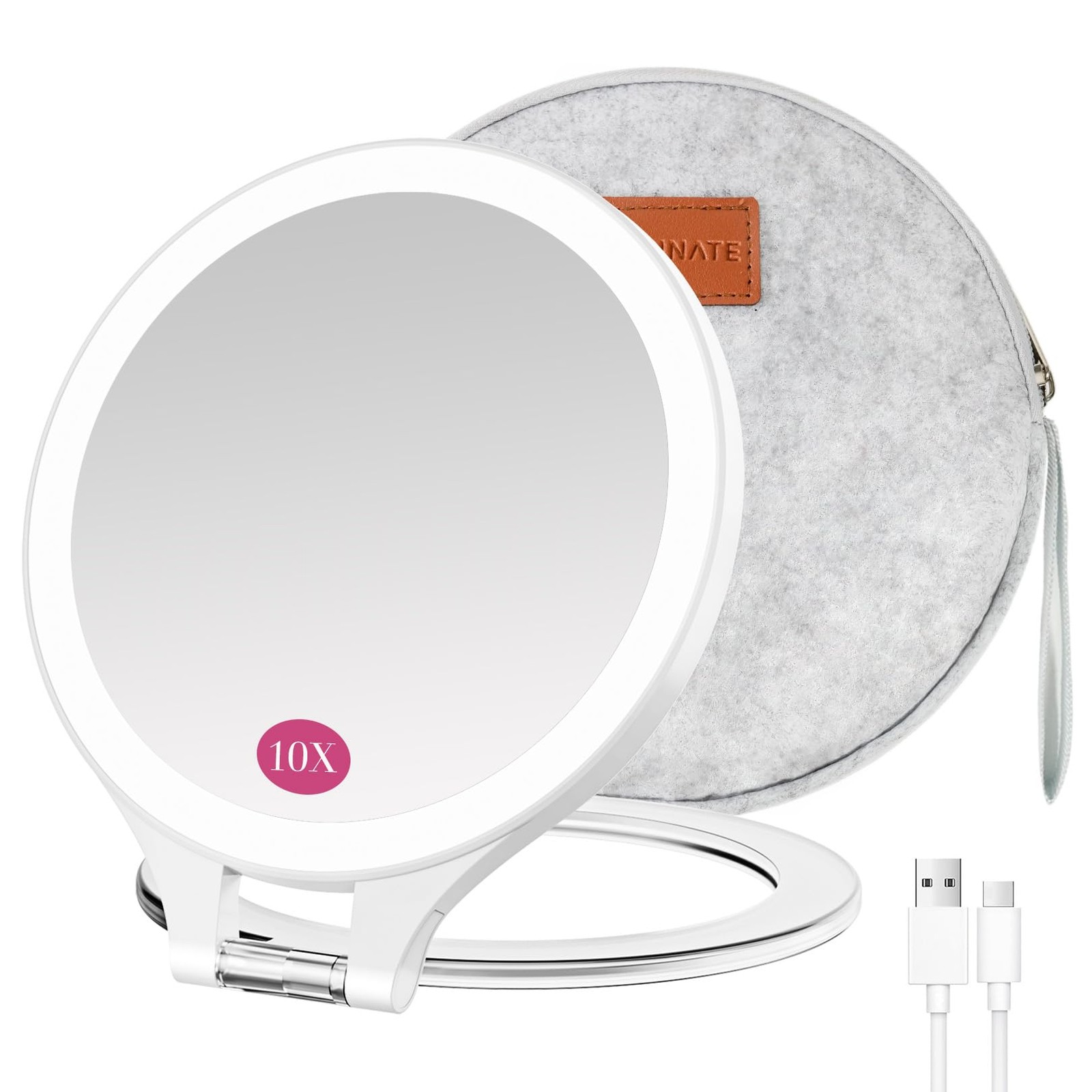 30X/1X LED Magnifying Travel Mirror w/ Light, Rechargeable, 3 Color Modes