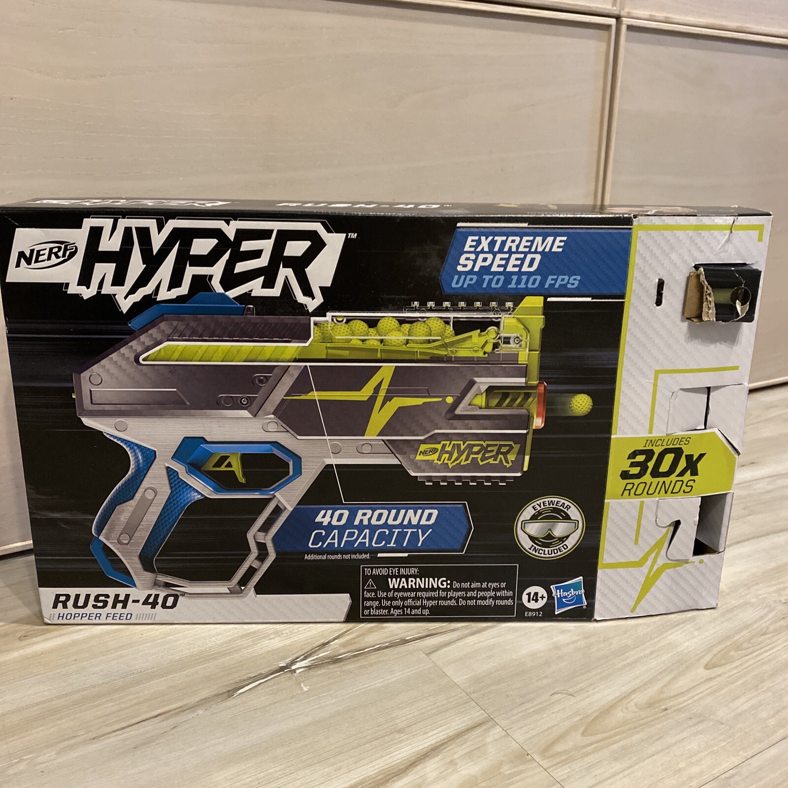 Nerf Hyper Rush-40 Pump-Action Blaster and 26 Nerf Hyper Rounds & Eye Protection