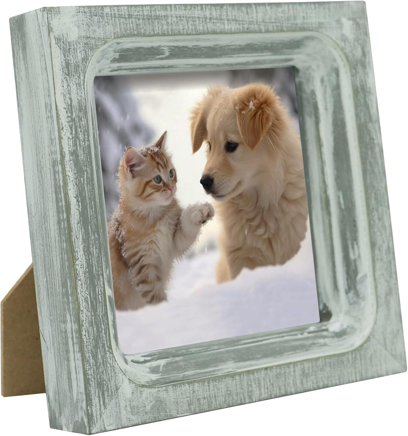 4x4 Picture Frame Made of Solid Wood High Definition Glass Rustic Vintage Design