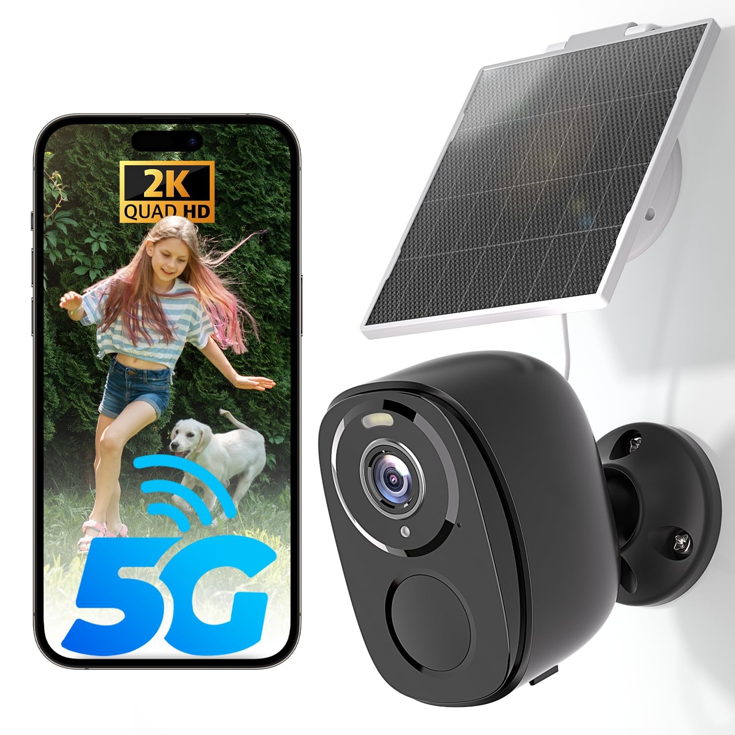 5G/2.4G Solar Security Cameras Wireless Outdoor, 2K Battery Camera w/Solar Pa...