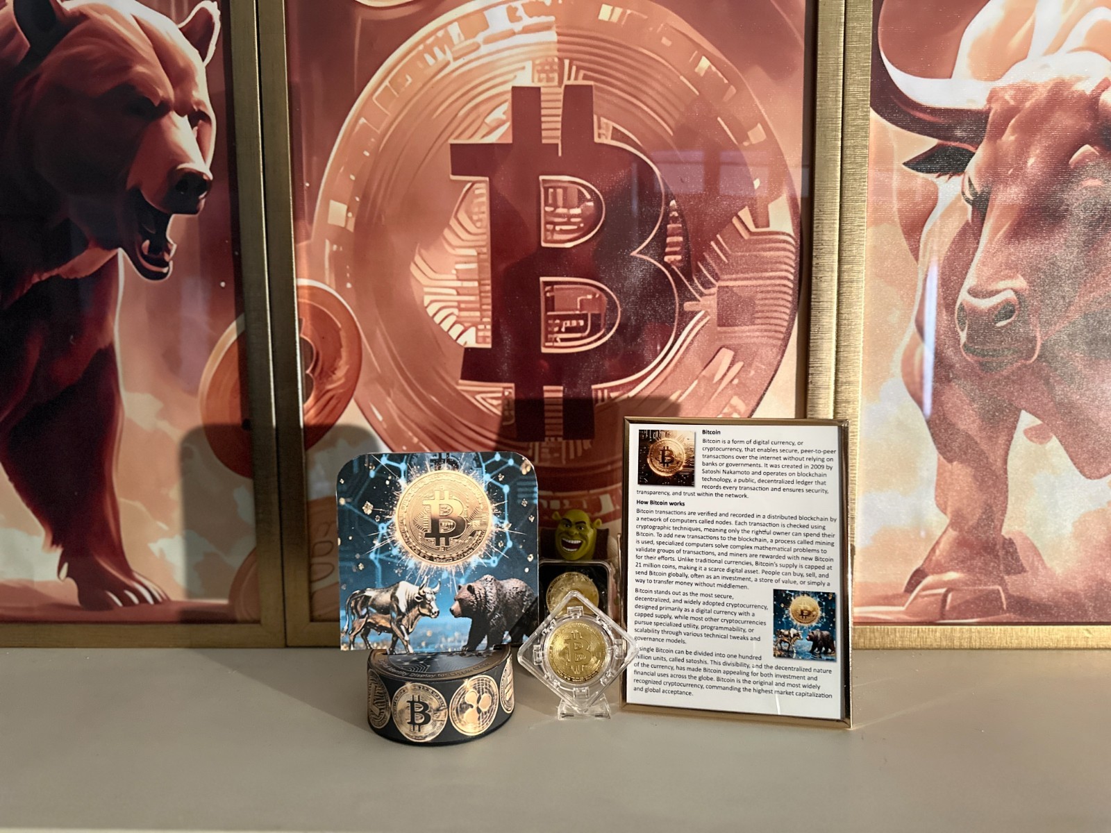 Bitcoin Digital Identity Display For Crypto Coins, 3 Piece Set W/Touch Lighting