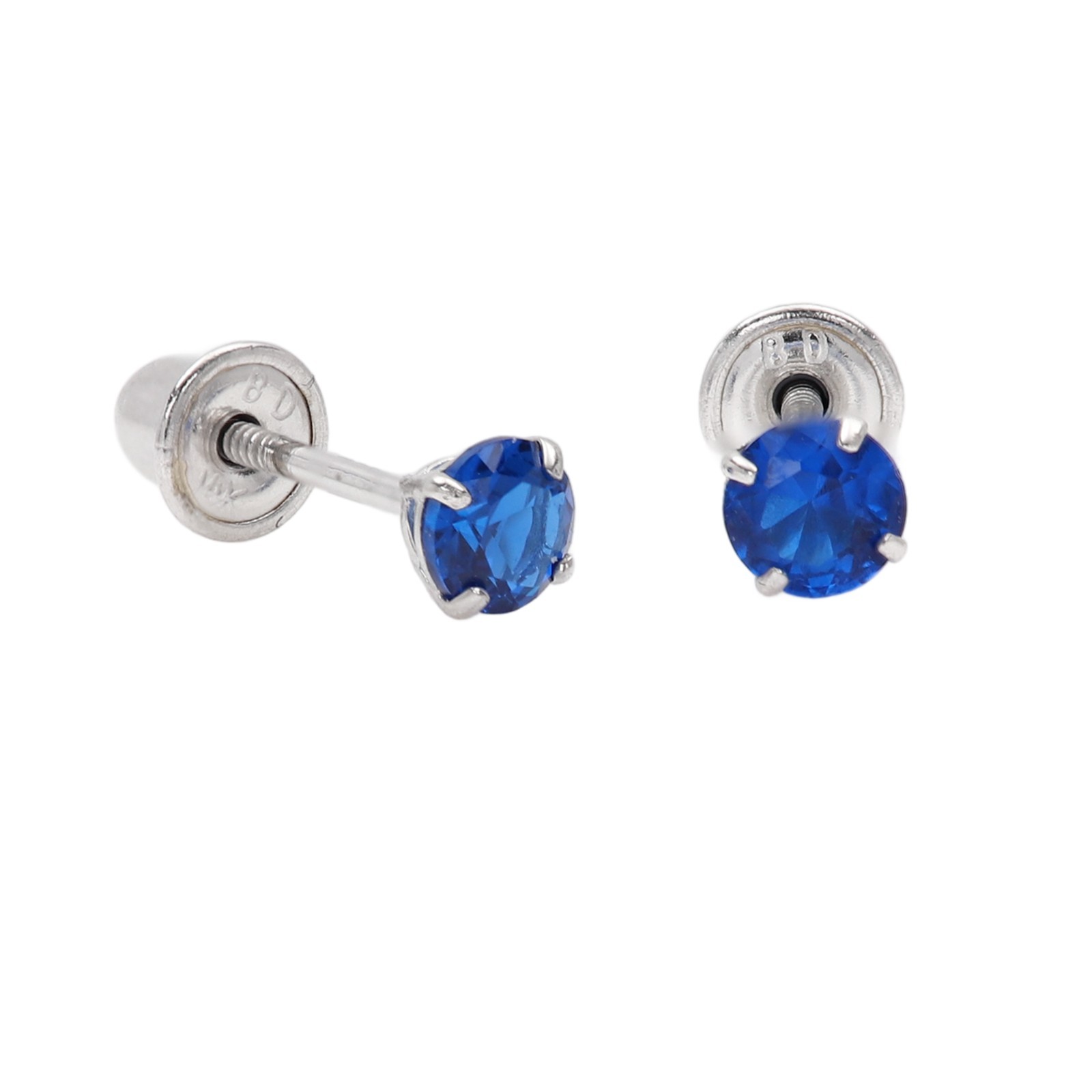 Baby Earrings Blue Cz Solid 14k Gold Screw Protective Backs (3mm)