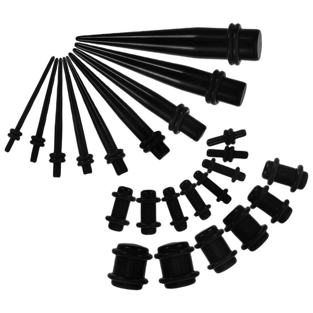 23 Pcs Black Acrylic Ear Stretching Plug Body Piercing Jewelry Set
