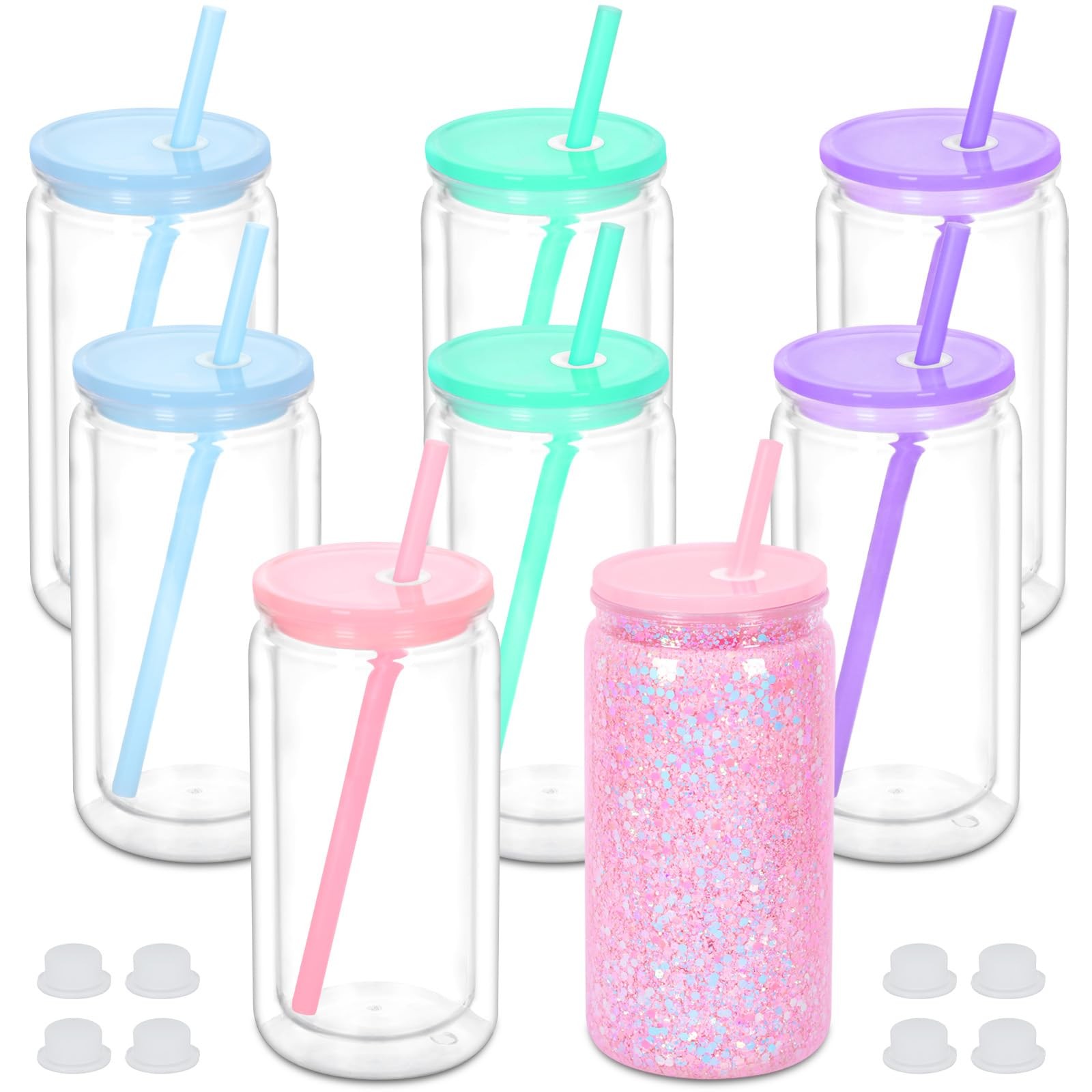 Micellwuu 16 oz Plastic Snow Globe Tumbler 8 Pack Double Wall DIY