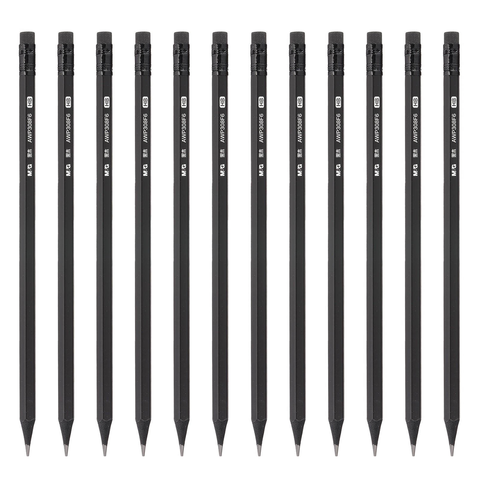 Wooden Hexagon Pencils, 12 Pcs Pencils Graphite Round HB Pencils, Black