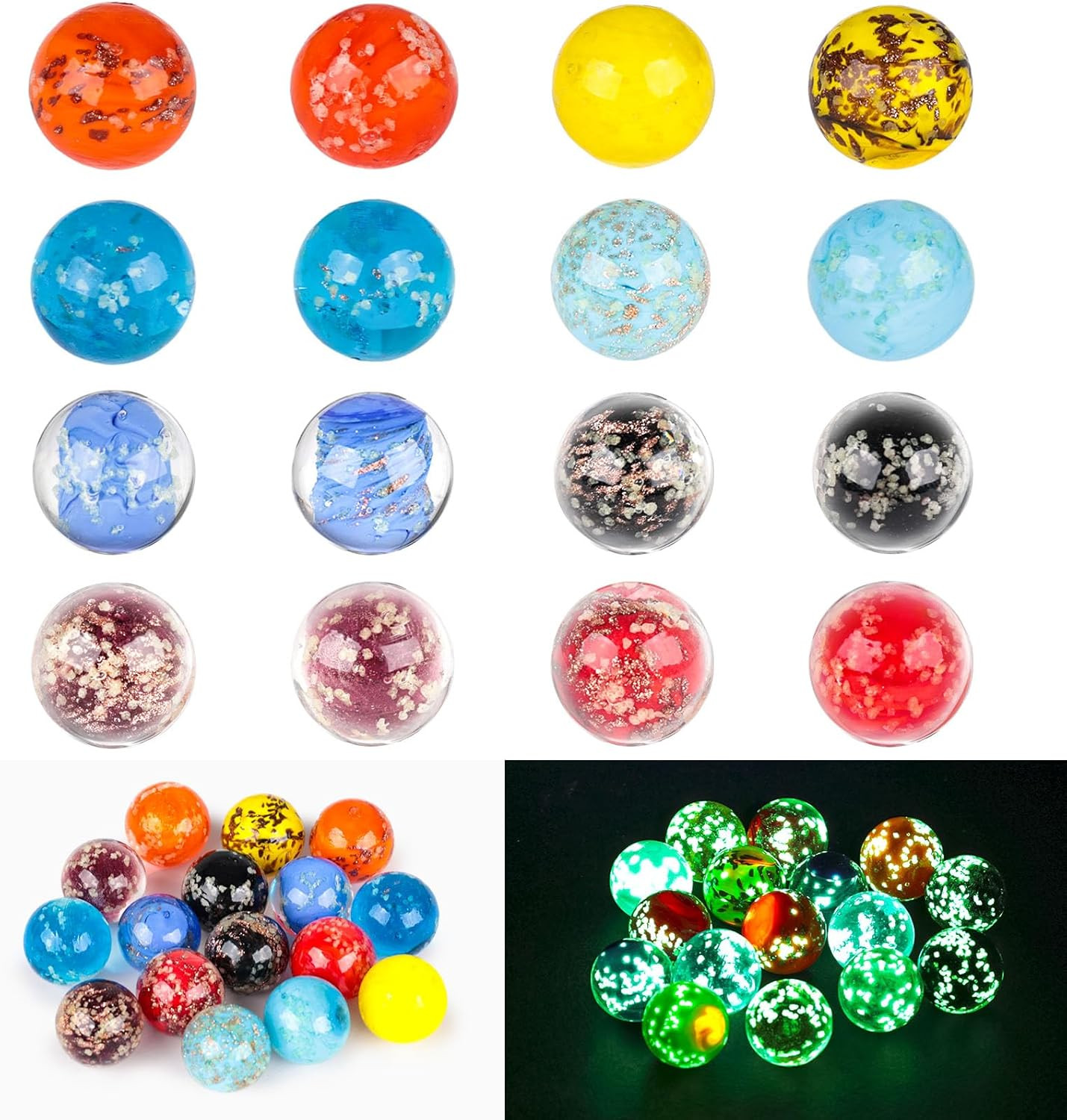 16PCS Glow in The Dark Marbles Bulk, Marble Assorted Colors for Vase Fillers Flo