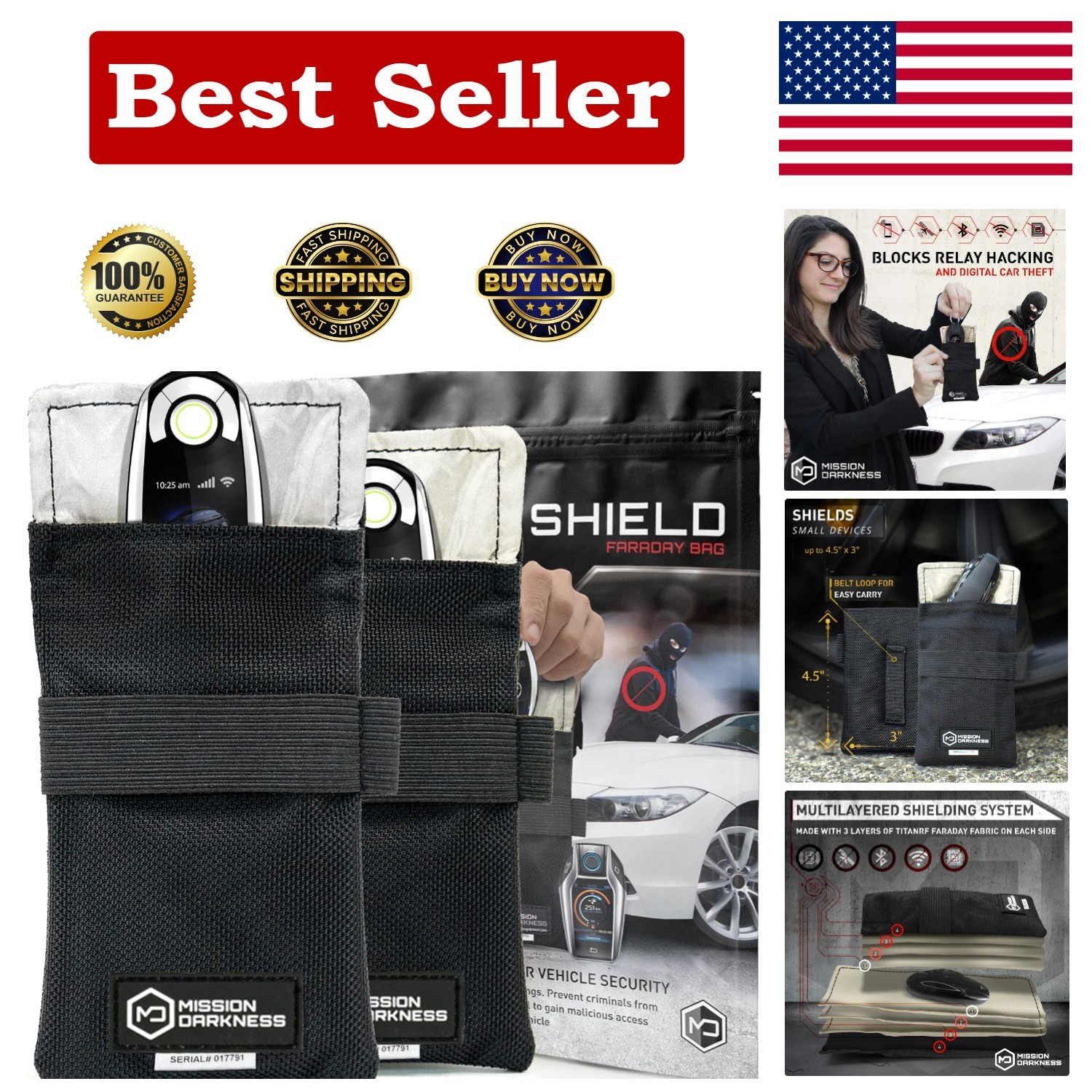 Mission Darkness Faraday Bag for Keyfobs (2-Pack)   RF Shielding Protective Cas