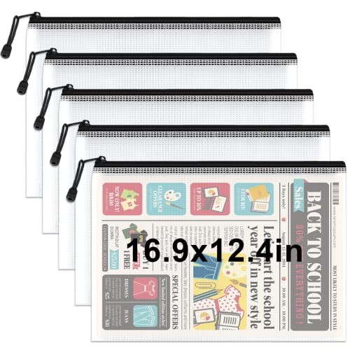  5PCS A3 Zipper Bags, Extra Thick Mesh Zipper Pouch, Black 5pcs, Thickened A3