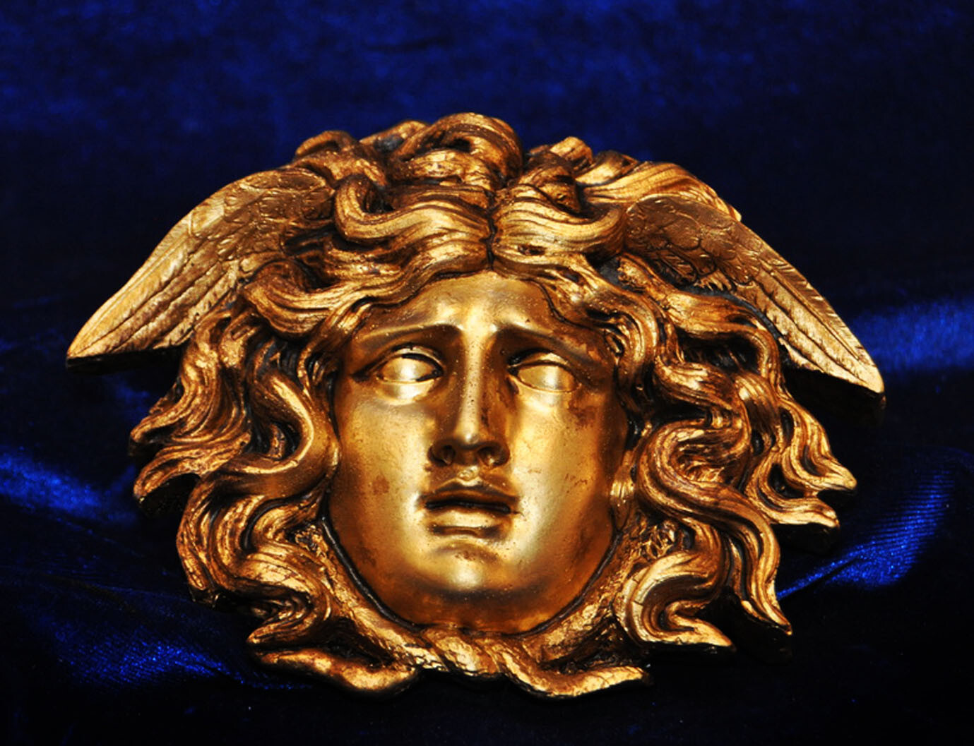 NEOCLASSICAL MEDUSA ORMOLU BUST GILT WINGED SNAKE GREEK ROMAN MALE FACE # 2