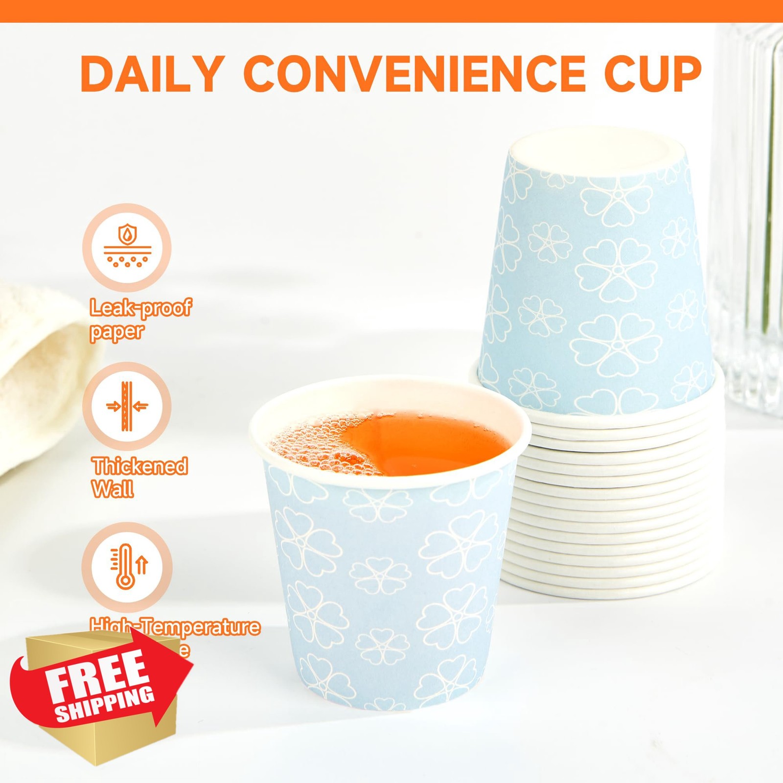 METAPRINT 100pk 3oz Bathroom Cups Paper Mouthwash Cups Mist Blue