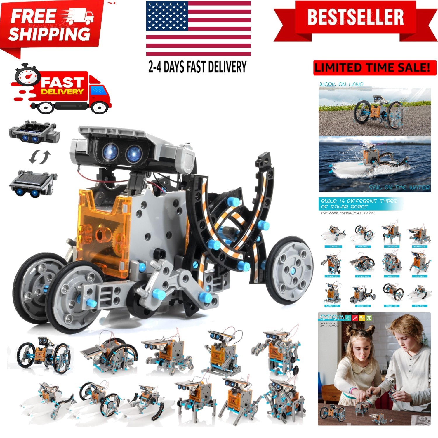 14-in-1 Solar Robot Kit for Kids, Stem Projects for Kids Age 8-12, Educationa...
