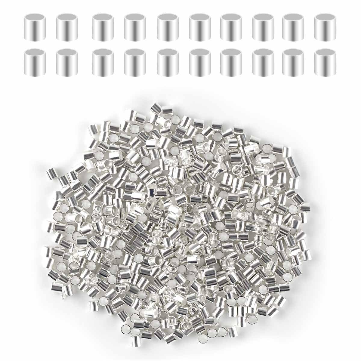 500 Pieces Tube Crimp Beads for Jewelry Making 2MM Crimping 2MM, Silver 