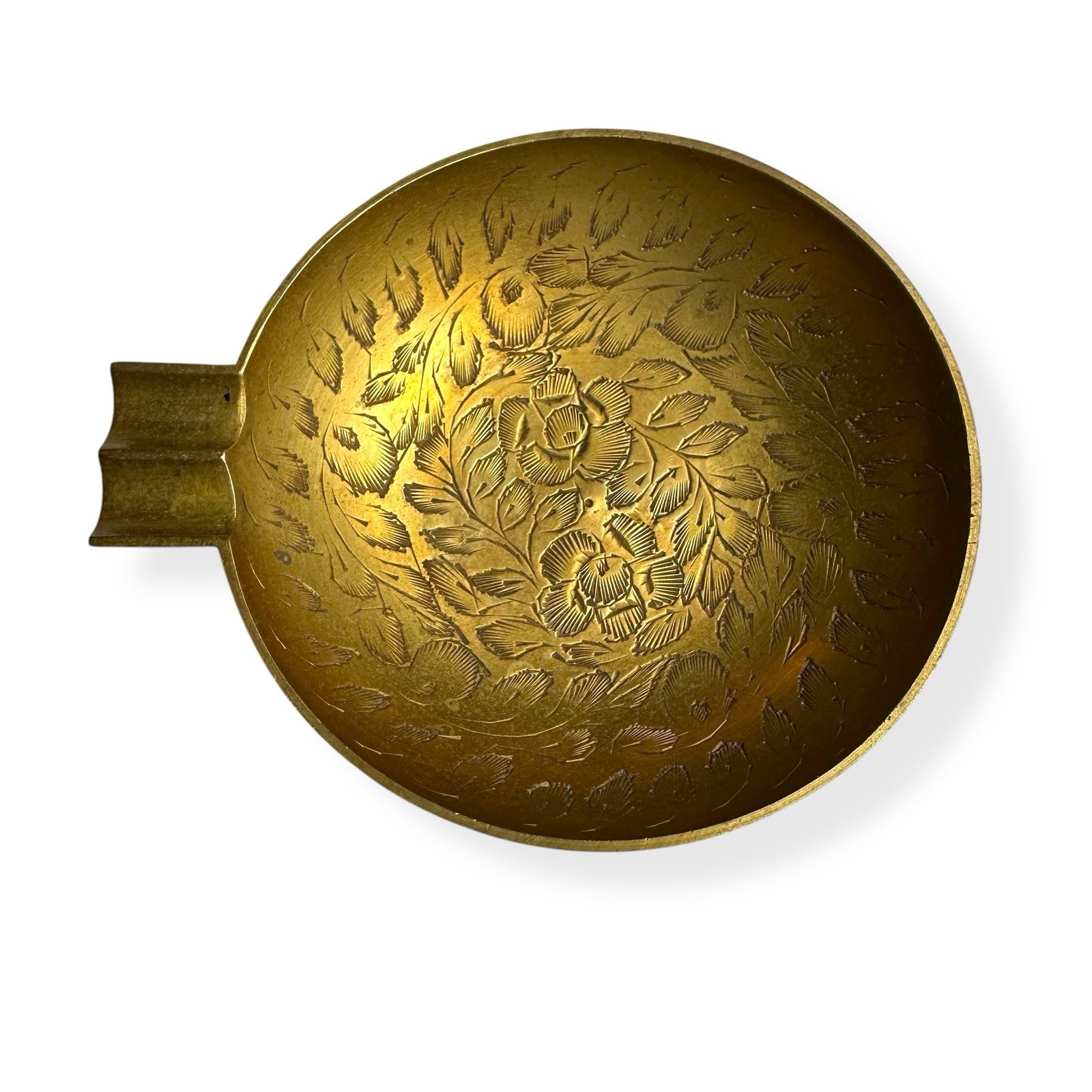 Vintage Mid Century Brass Ashtray Cigarette Cigar India Ornate Marked Metal 4"