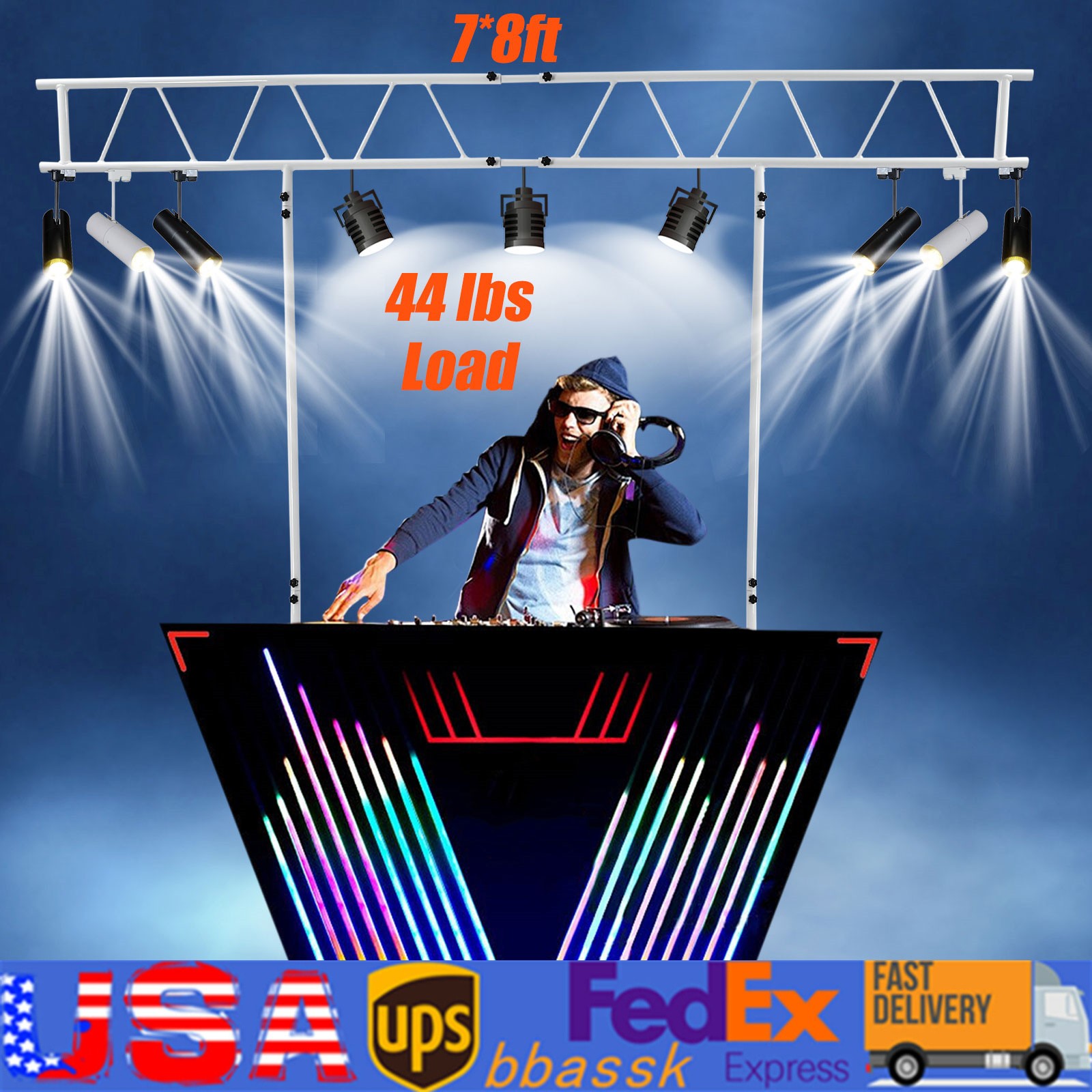 Light Truss Stand System, Trussing DJ Booth Kit 7x8ft Stage DJ Light Stand T-Bar