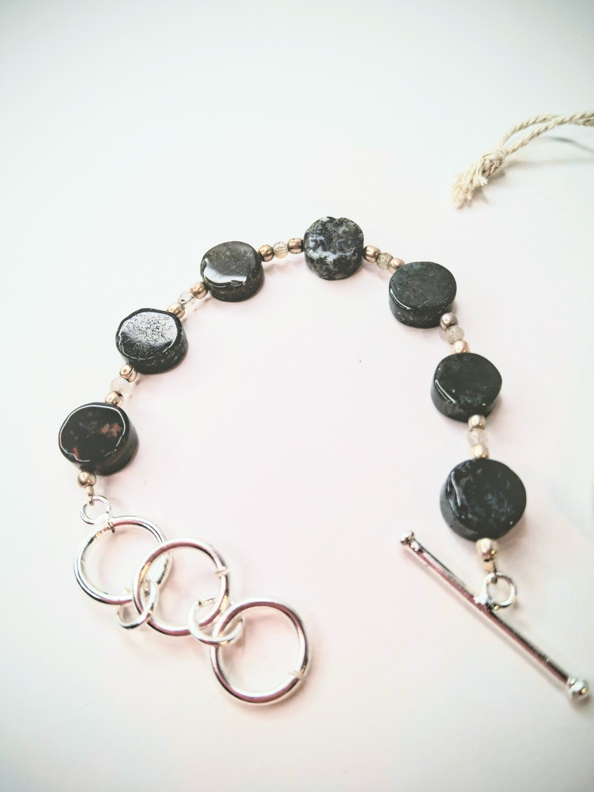 Mindful Souls Moss Agate Labradorite Gemstone Beaded Bracelet Toggle Closure