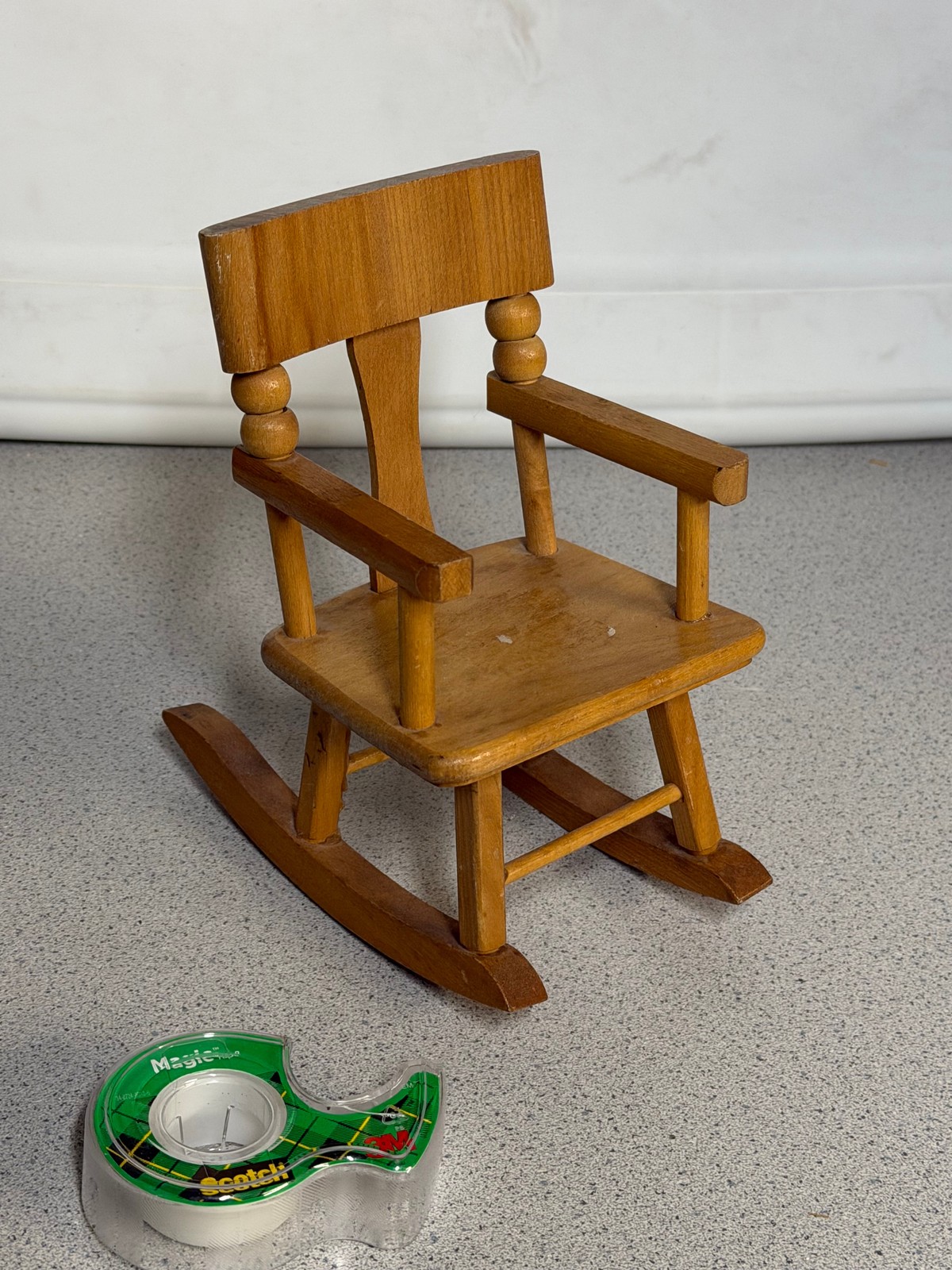 Vintage Miniature Wooden Rocking Chair Dollhouse Furniture Small Doll Display