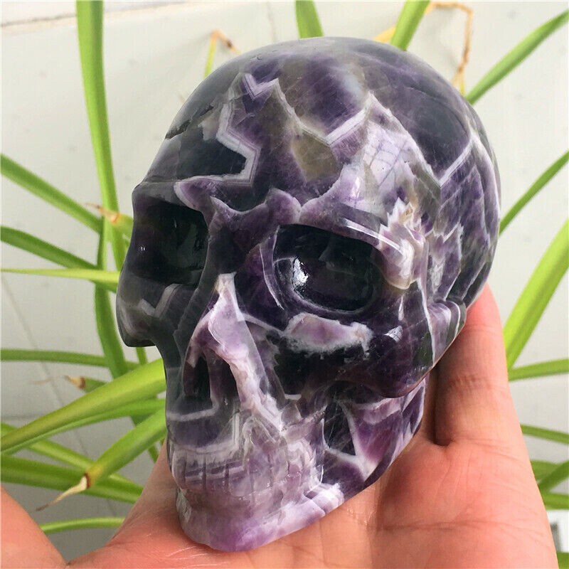 827g Natural Dream amethyst Crystal carving skull Healing #C9