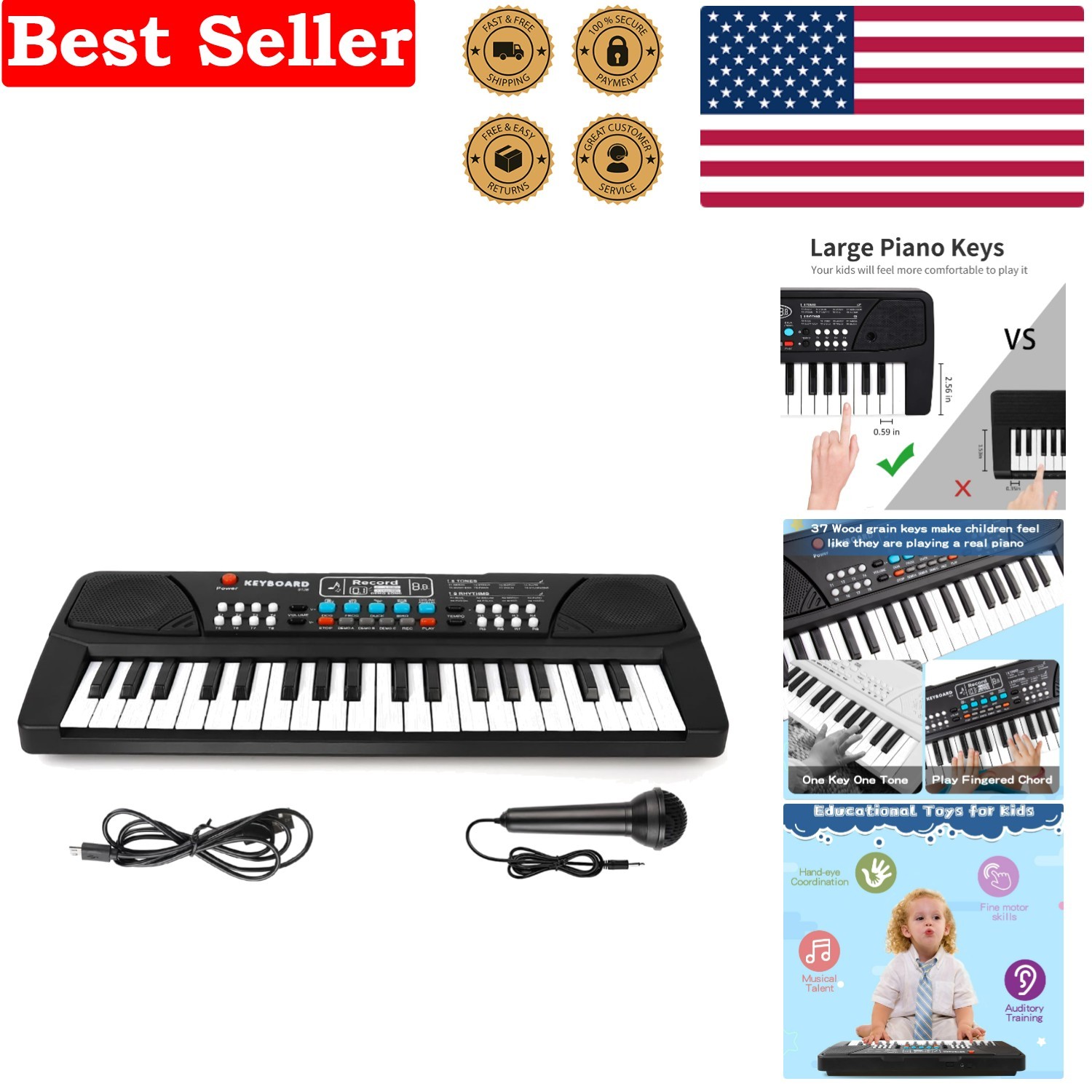 Educational 37-Key Kids Piano with Microphone – Inspiring Creativity in Ages 3-6