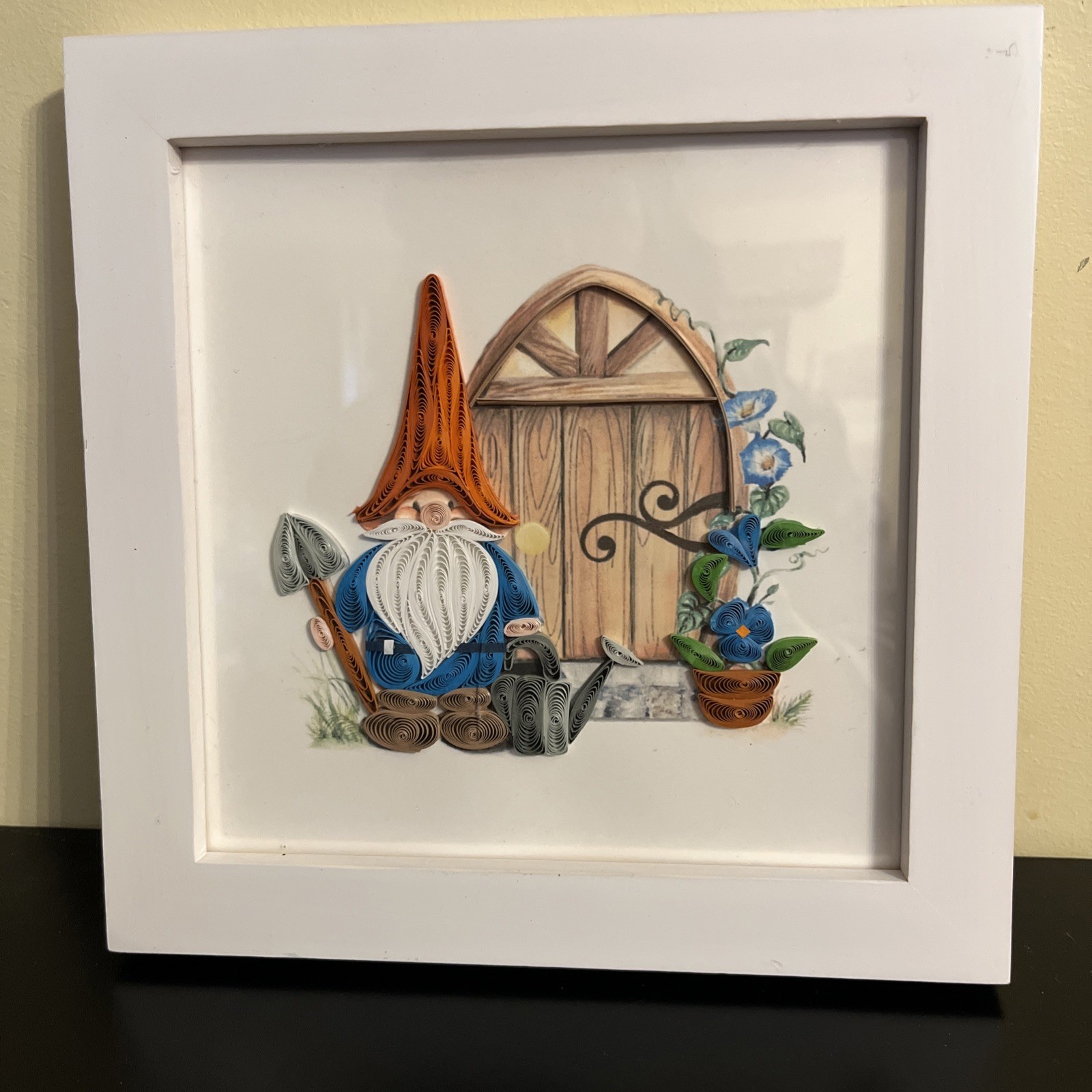 Framed Quilled Garden Gnome Card 7”x7”