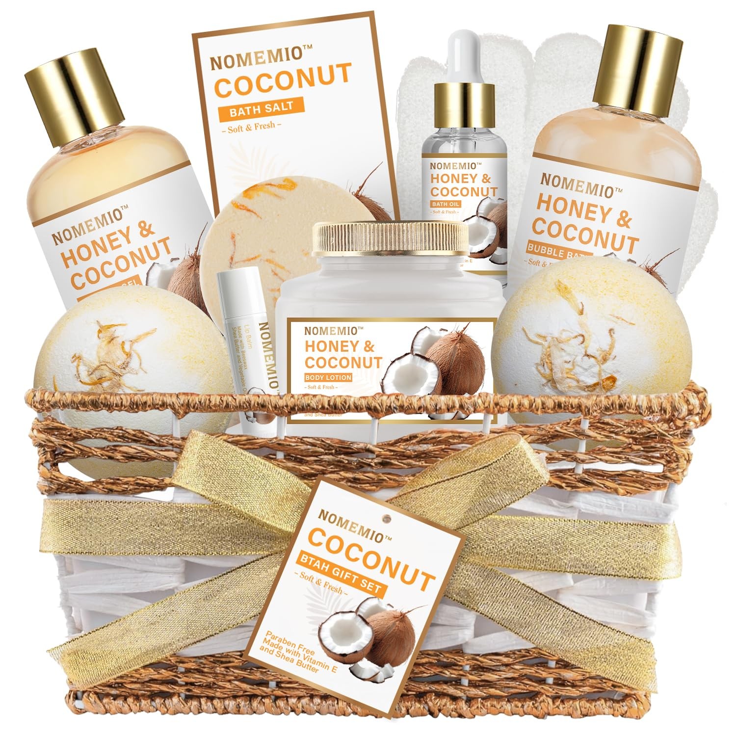 Valentine's Day Gift Baskets, Spa 11pcs Honey & Coconut Set 