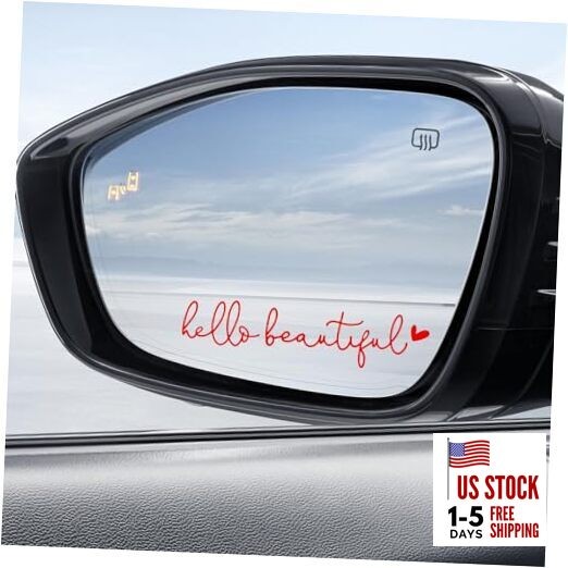 Hello Beautiful Rearview Mirror Decal Car Accessories for Women, Vinyl Rear Red