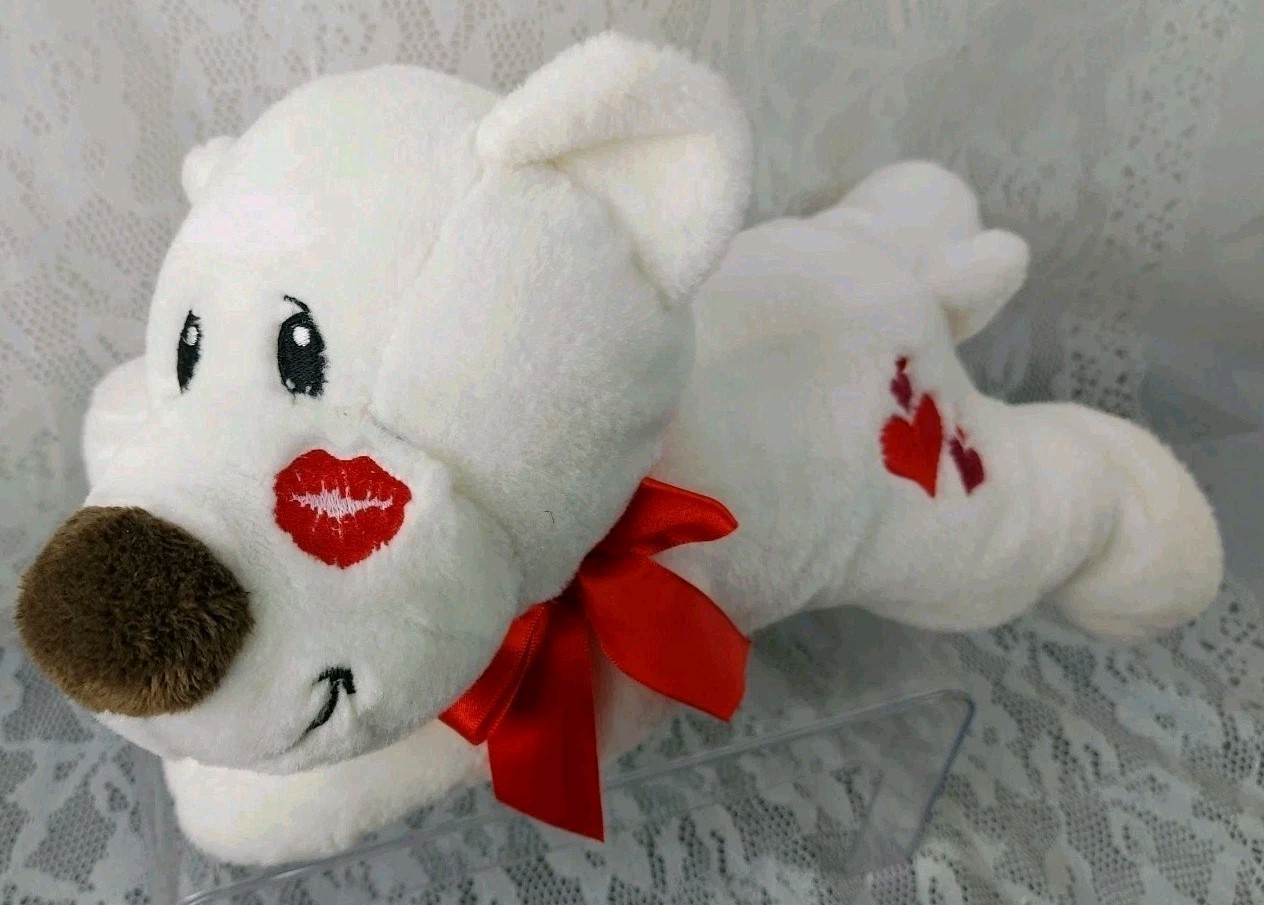 Petting Zoo Bear Teddy White Red Hearts Lips Kisses Valentines 14" Plush Stuffed