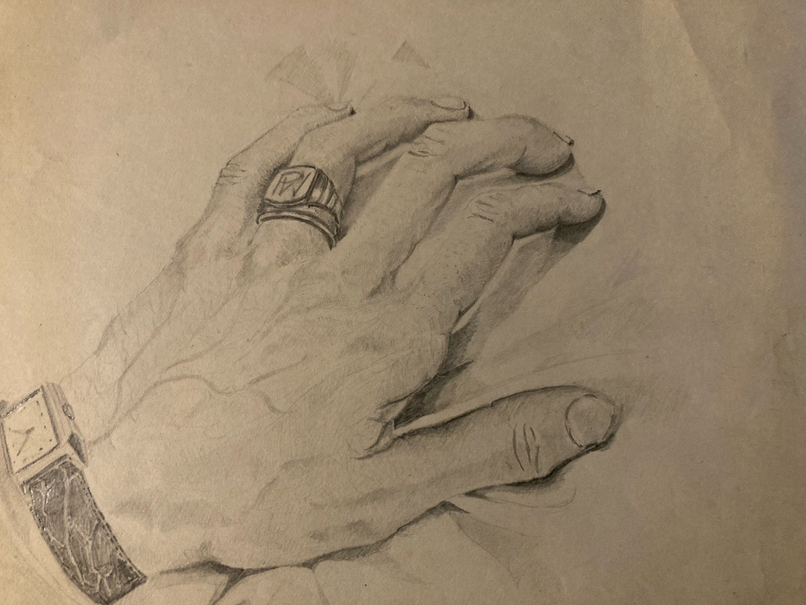 Beau Dessin Curiosa anatomie main crayon Montre 1950 Curiosité Corps Art Ancien