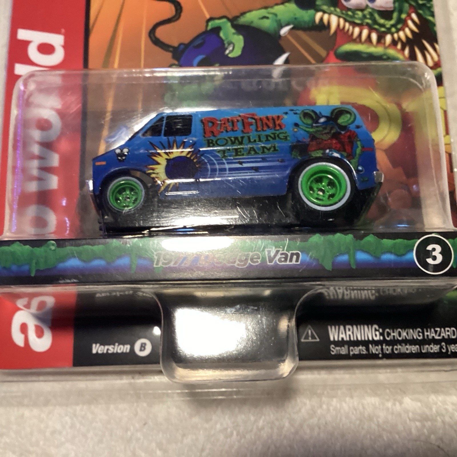AutoWorld 1/64 Slot Car: 1977 Dodge Van Rat Fink-Bowling Van  