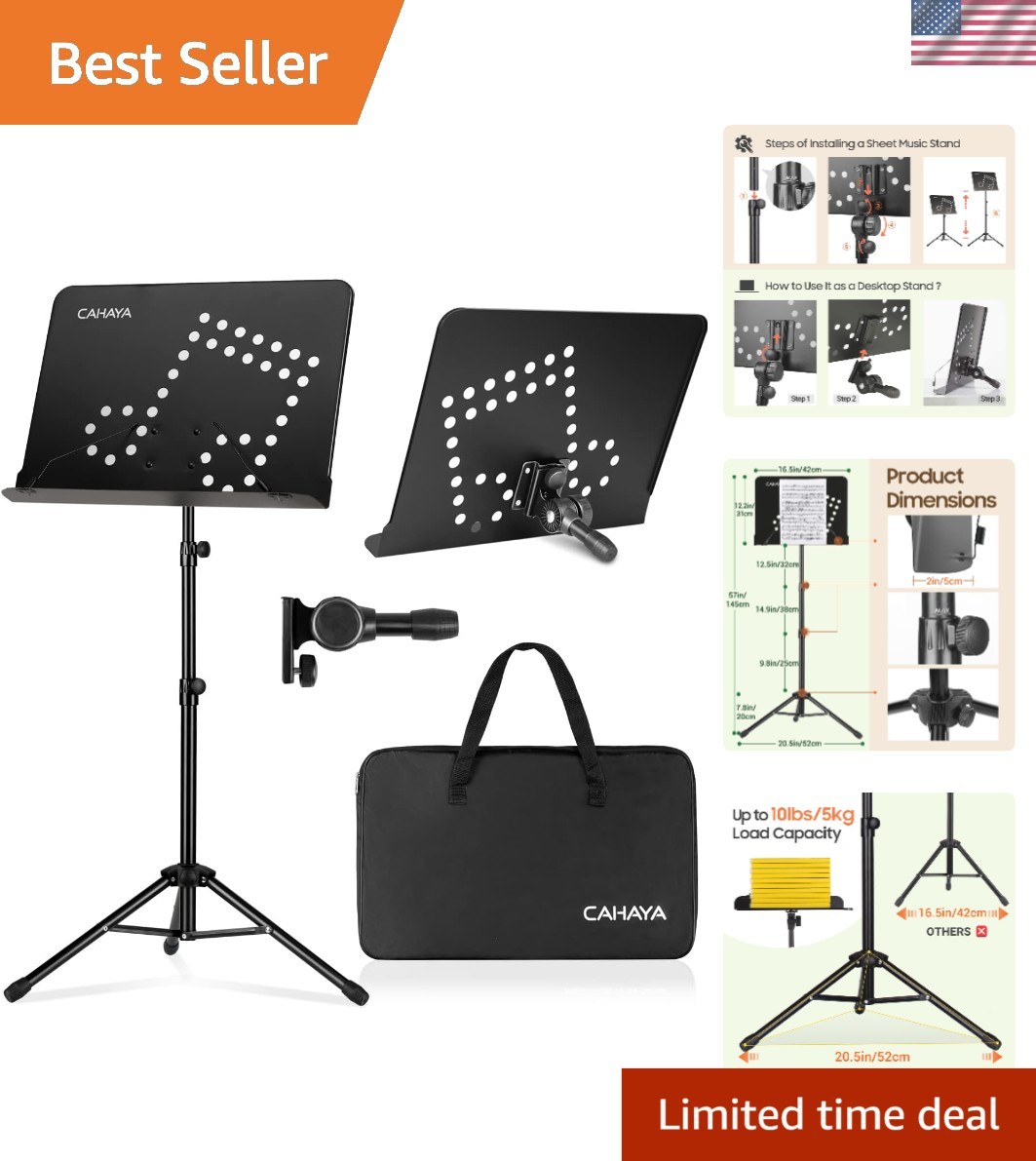 Elegant Solid Metal Music Stand with Unique Notes Design & Carrying Bag Included