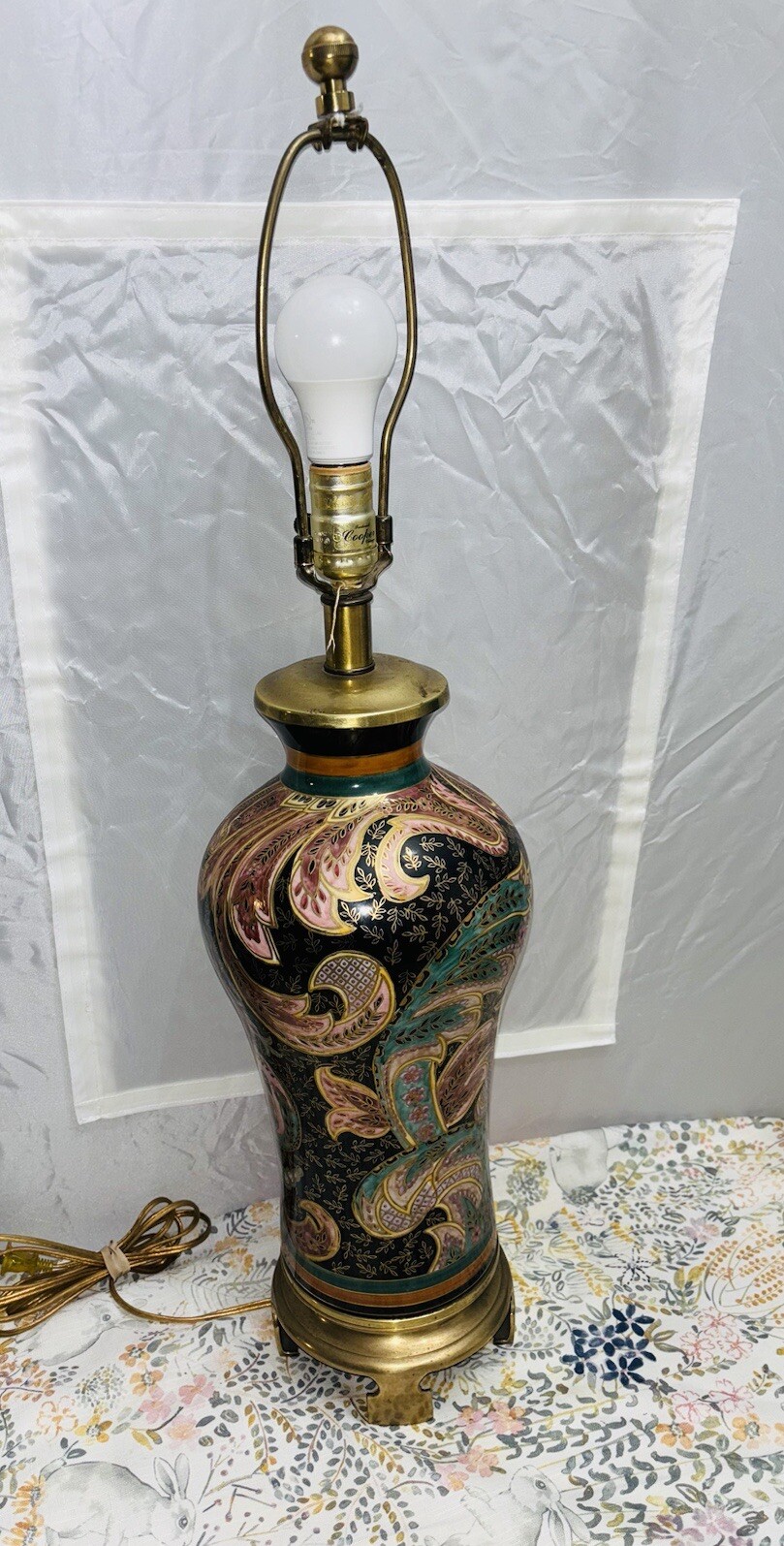 FREDERICK COOPER TABLE LAMP Brass Stand CERAMIC Pink Green Black Golden Colors