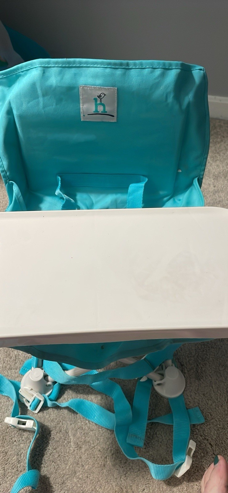 hiccapop OmniBoost Turquoise Portable Baby Booster Chair Adjustable Harness Tray