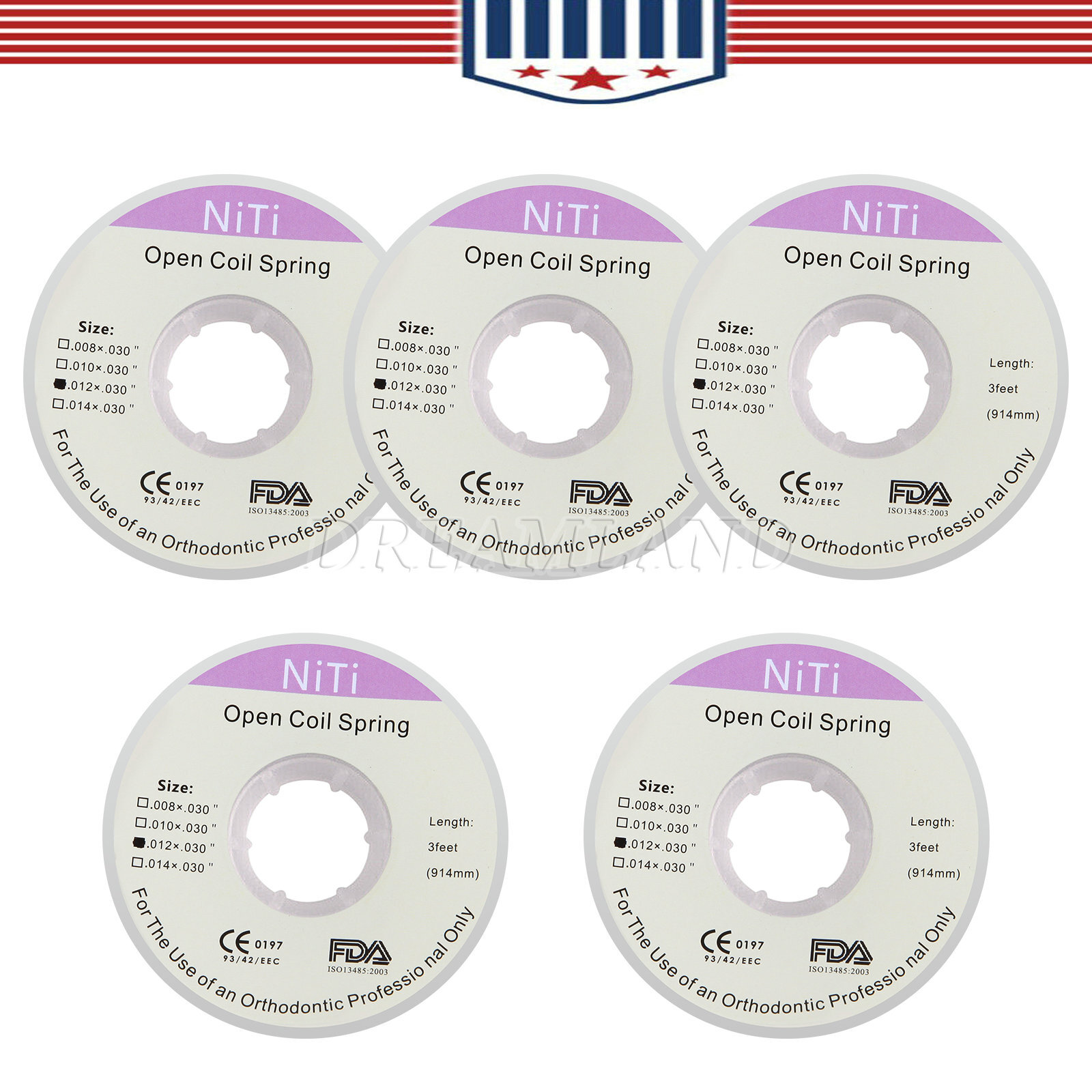 5 Rolls Dental Orthodontic Niti Open Coil Spring Spool Dia.012 *030 " inch 914mm