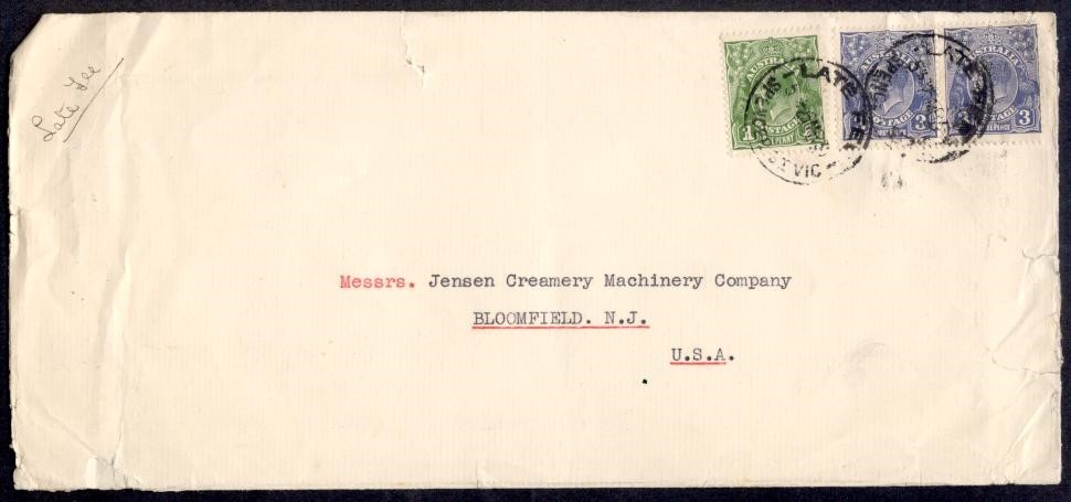 AUSTRALIA 1936 KGV COMBO (7D) LATE FEE TO USA