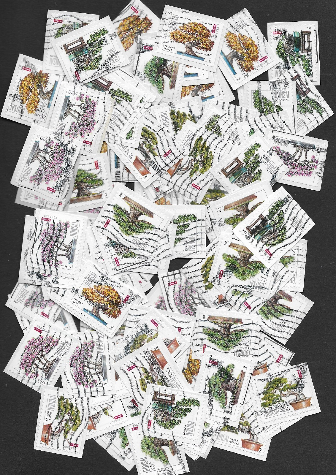 100 Bonsai Tree Forever Stamps - USED on Paper #4618-4622