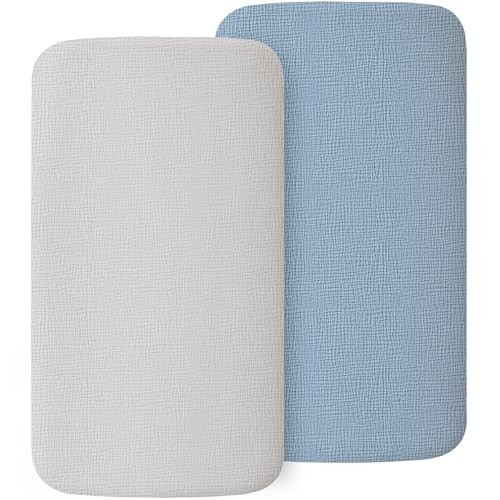 2 Pack Muslin Fitted Bassinet Sheets for Babies, Soft & Bedside Sleeper Blue