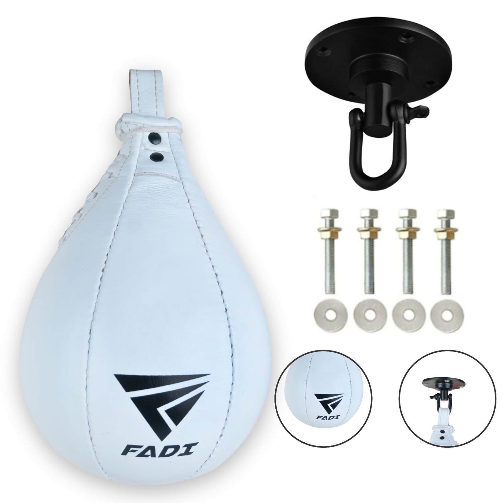 FADI Sports Leather Speed Bag & Swivel Set Pro Boxing Punching Ball Training