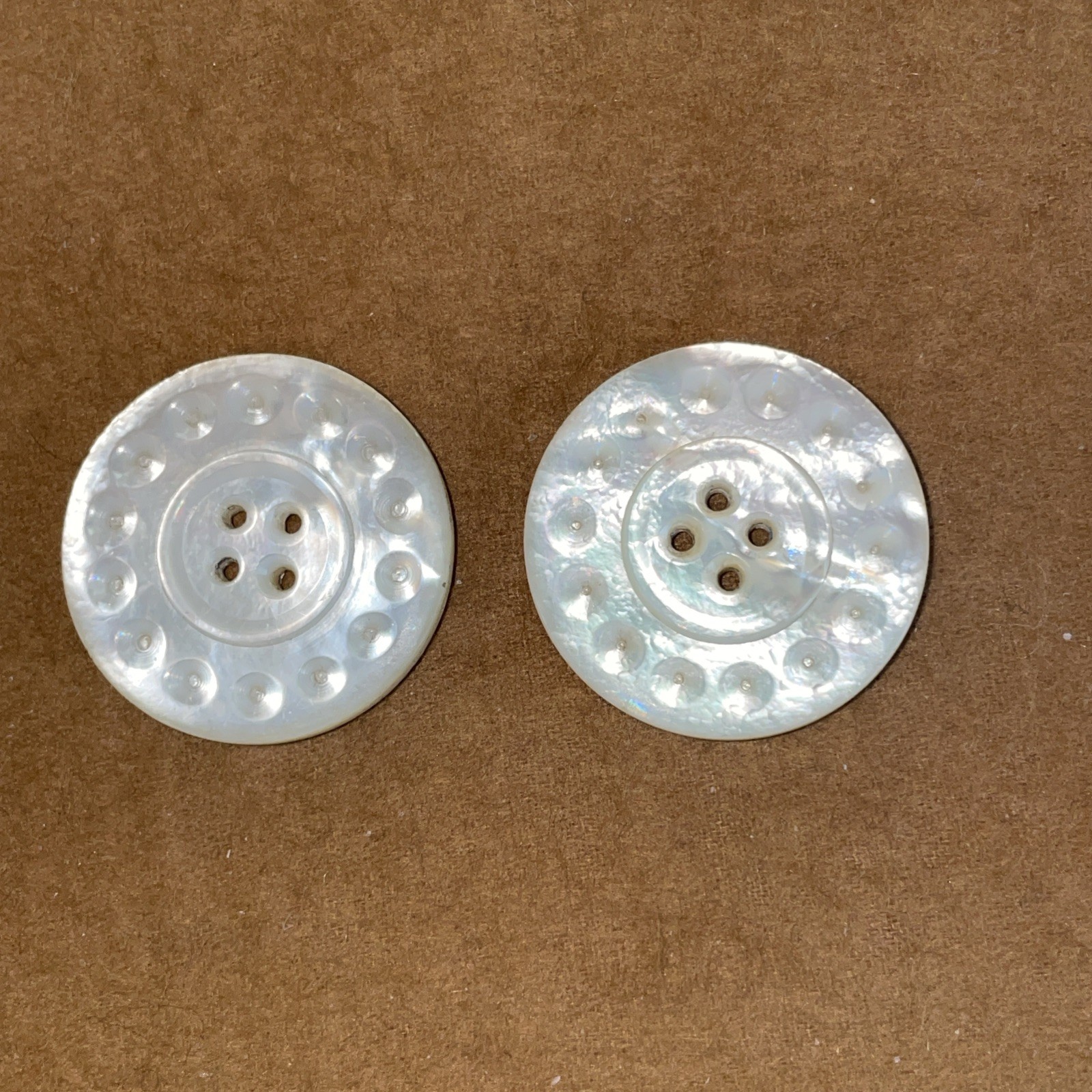 Lot of 2 Pair Antique White Mother of Pearl Shell 4 Hole Buttons Carved 1.23”