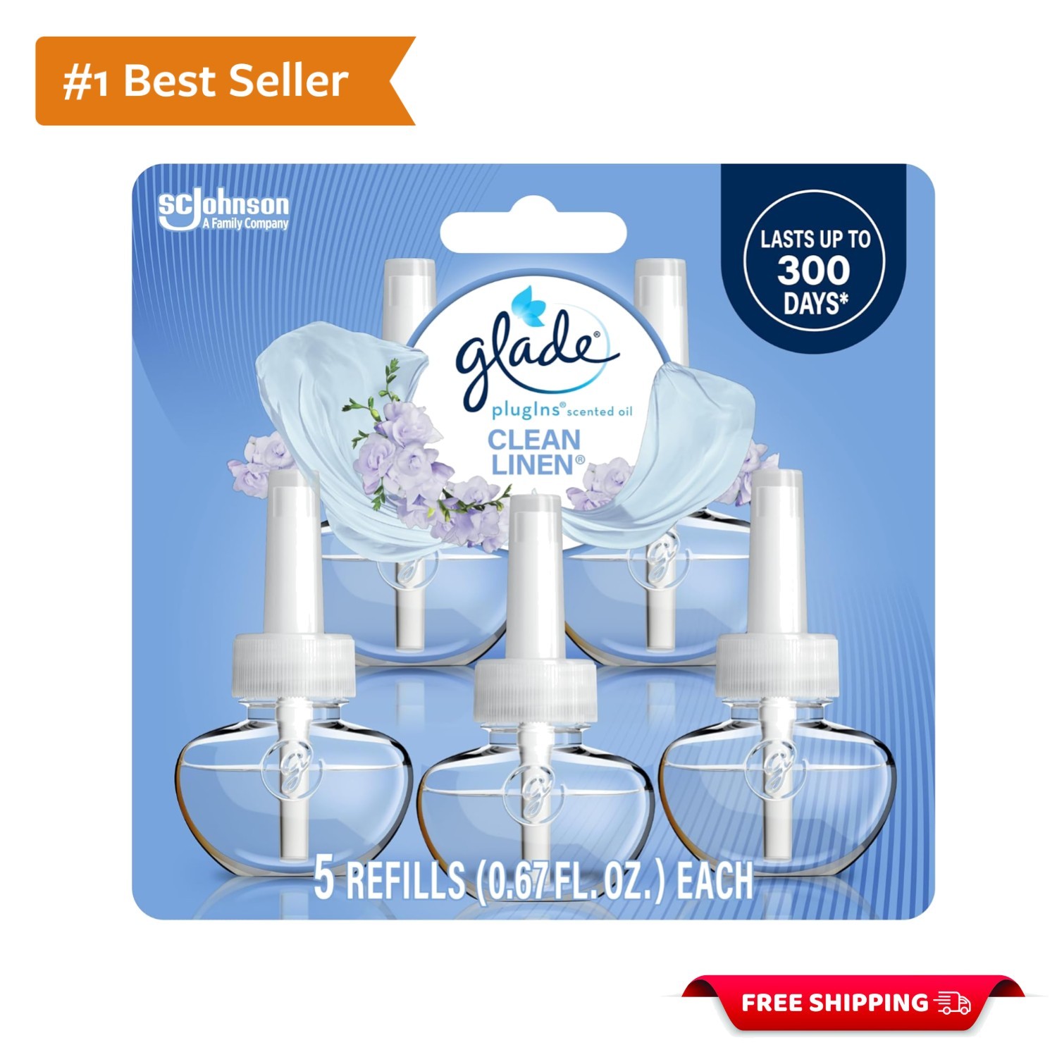 5 Count PlugIns Clean Linen Air Freshener Refills – Crisp Fragrance for Home