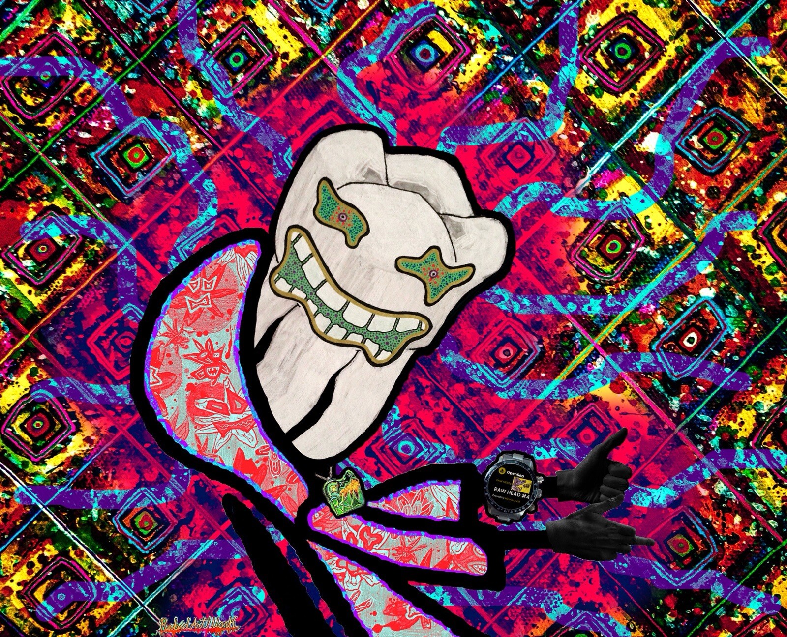 RAW HEADs #112 Tweeking Molar Mfer 1of1 Digital Street Art Brut by RabidArtWork