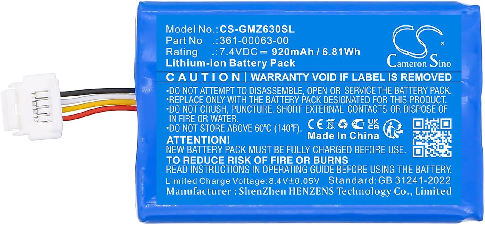 Replacement Battery for G'Armin Z'Umo,Fit Part No 361-00063-00 361-00063-04 920M