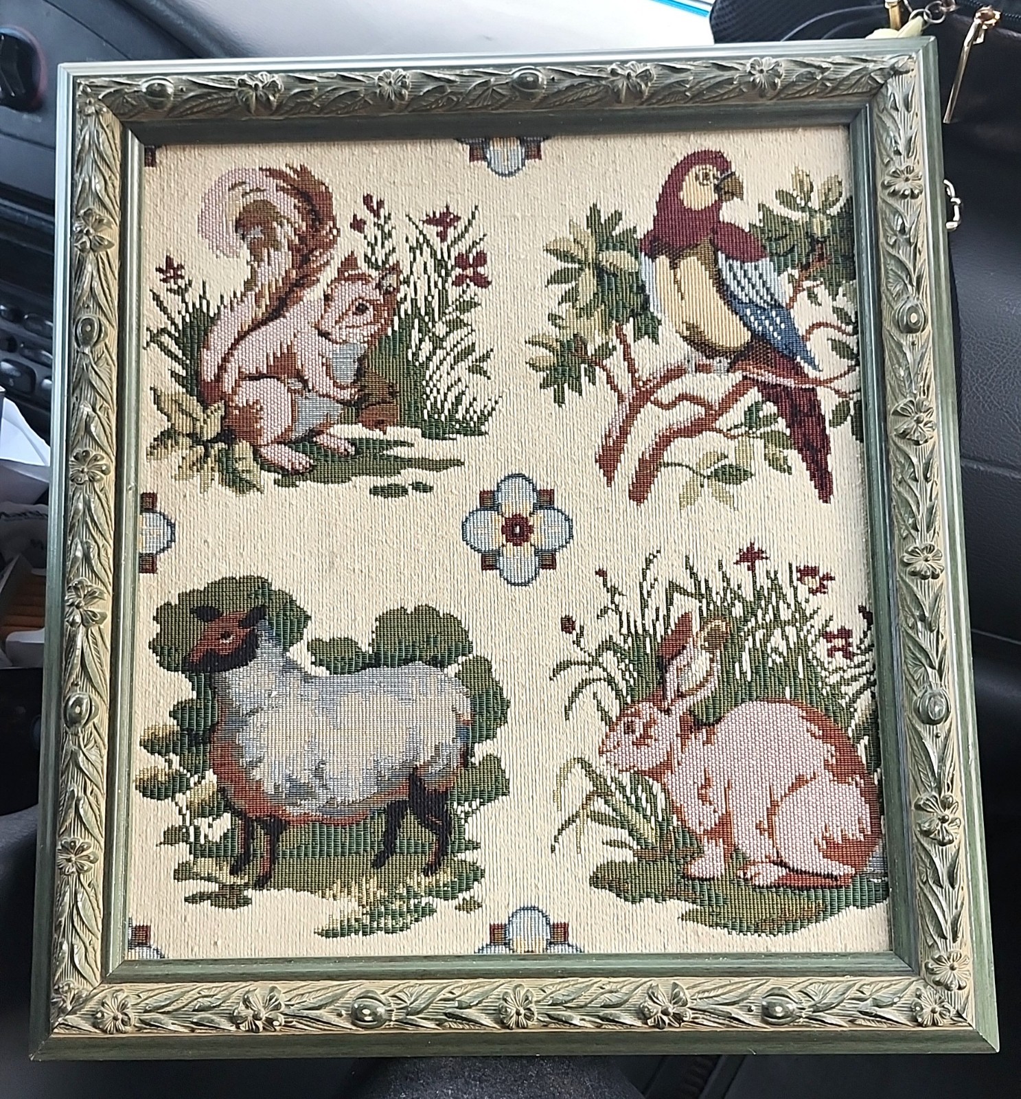 Vintage tapestry framed 2 scenes